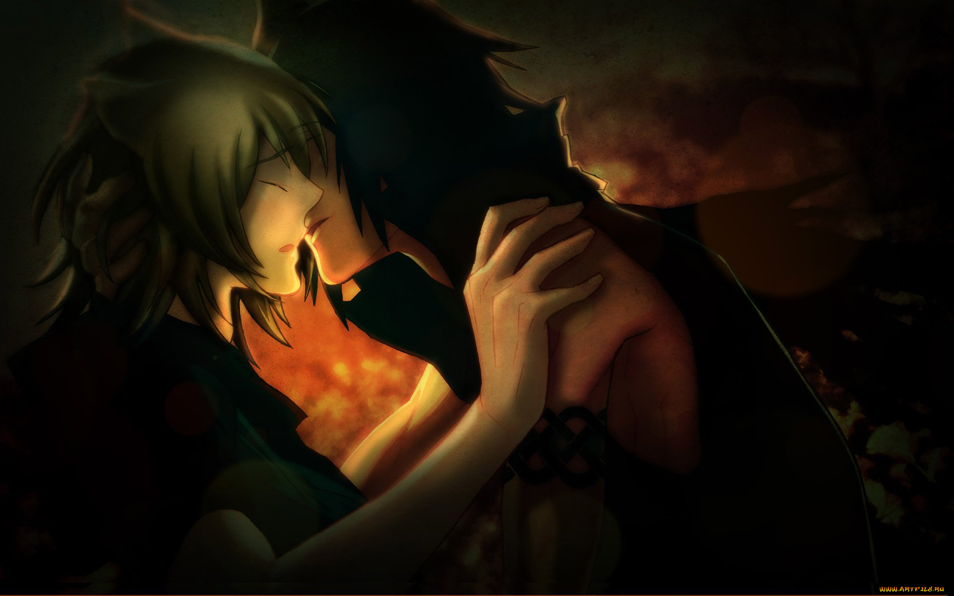 аниме, lamento, поцелуй