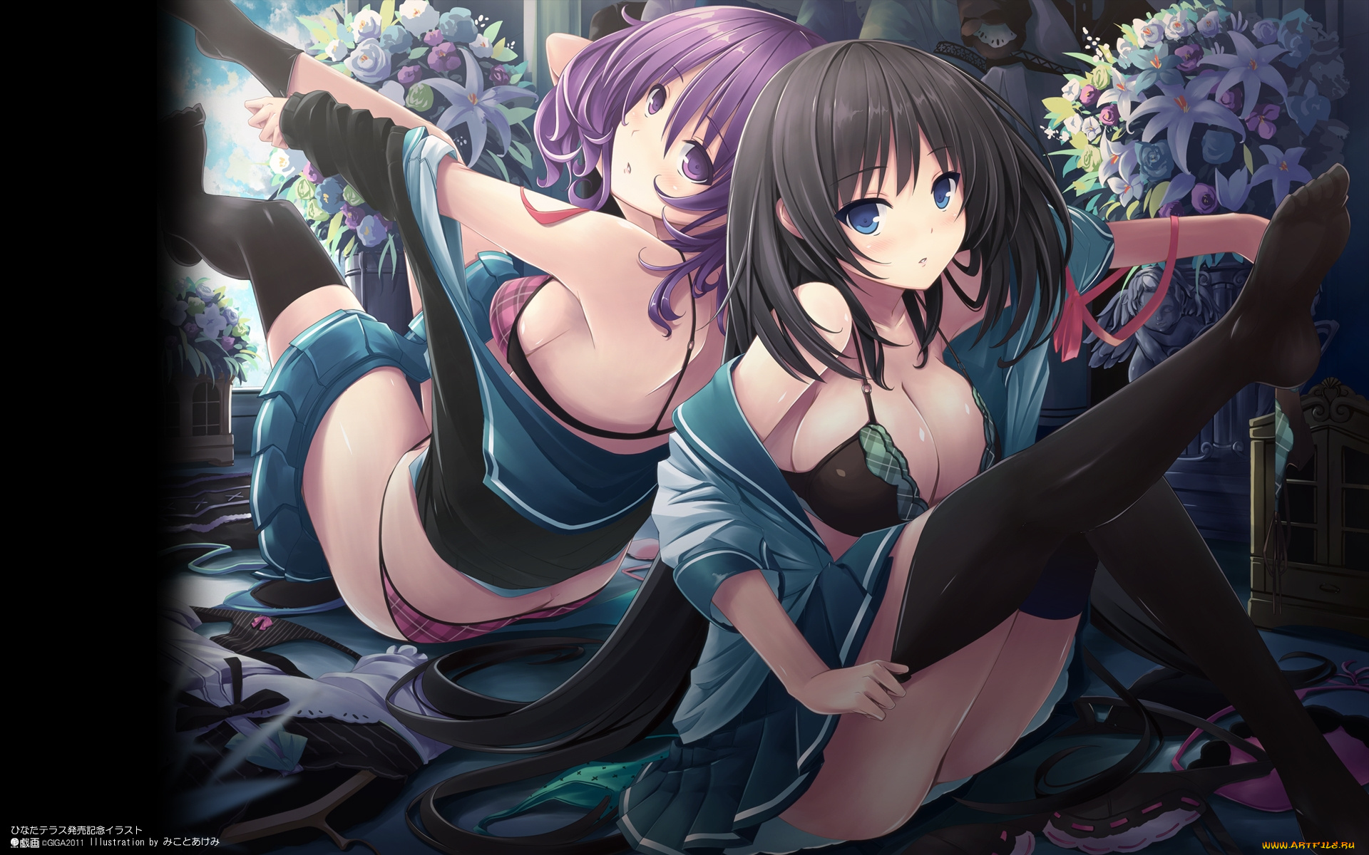 аниме, *unknown, другое, девушки, цветы, школьная, форма