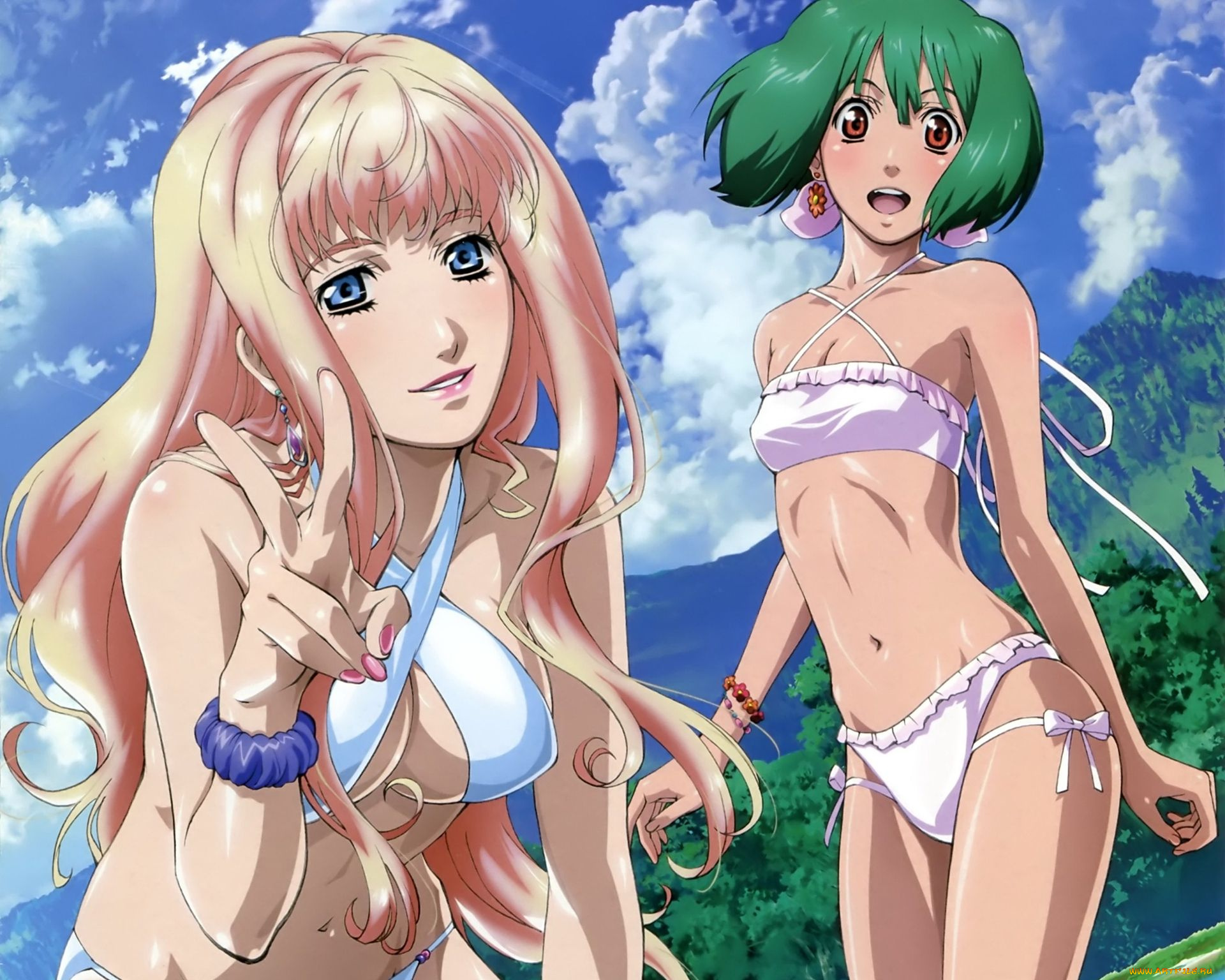 аниме, macross, frontier, девушки, купальник