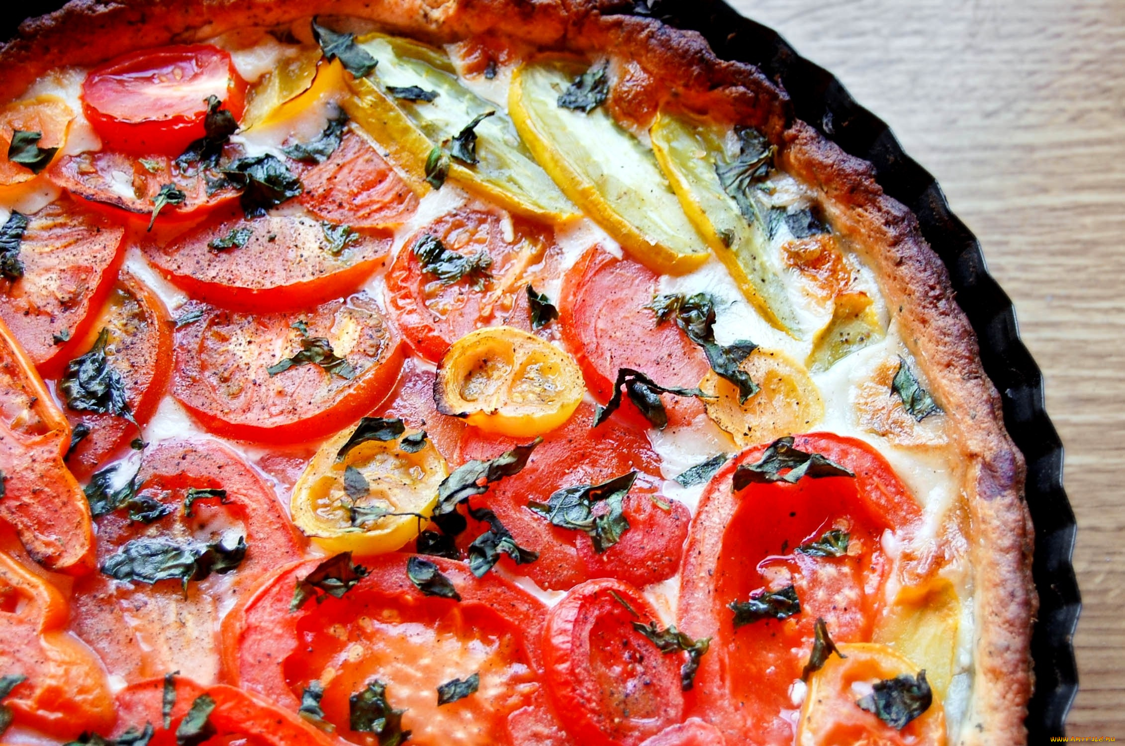 еда, пицца, зелень, помидоры, томаты