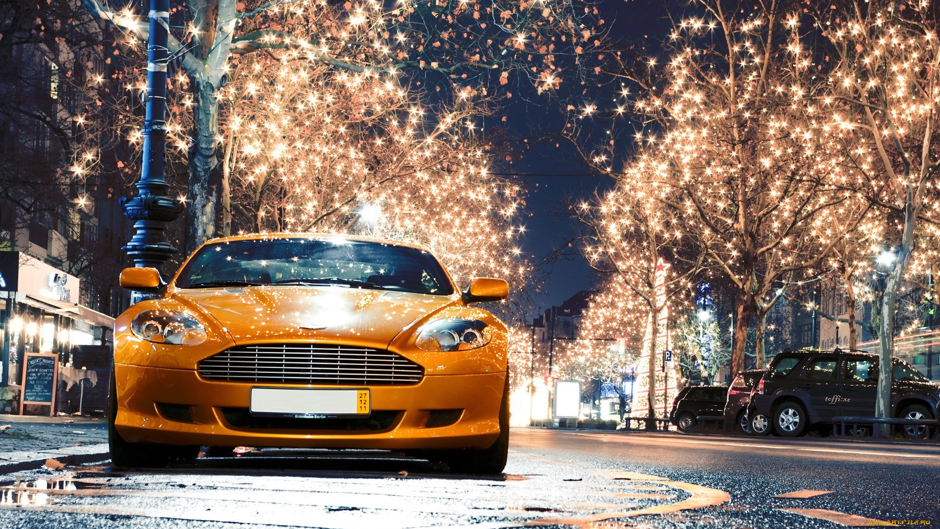aston, martin, db9, автомобили, улица, оранжевый, лампочки