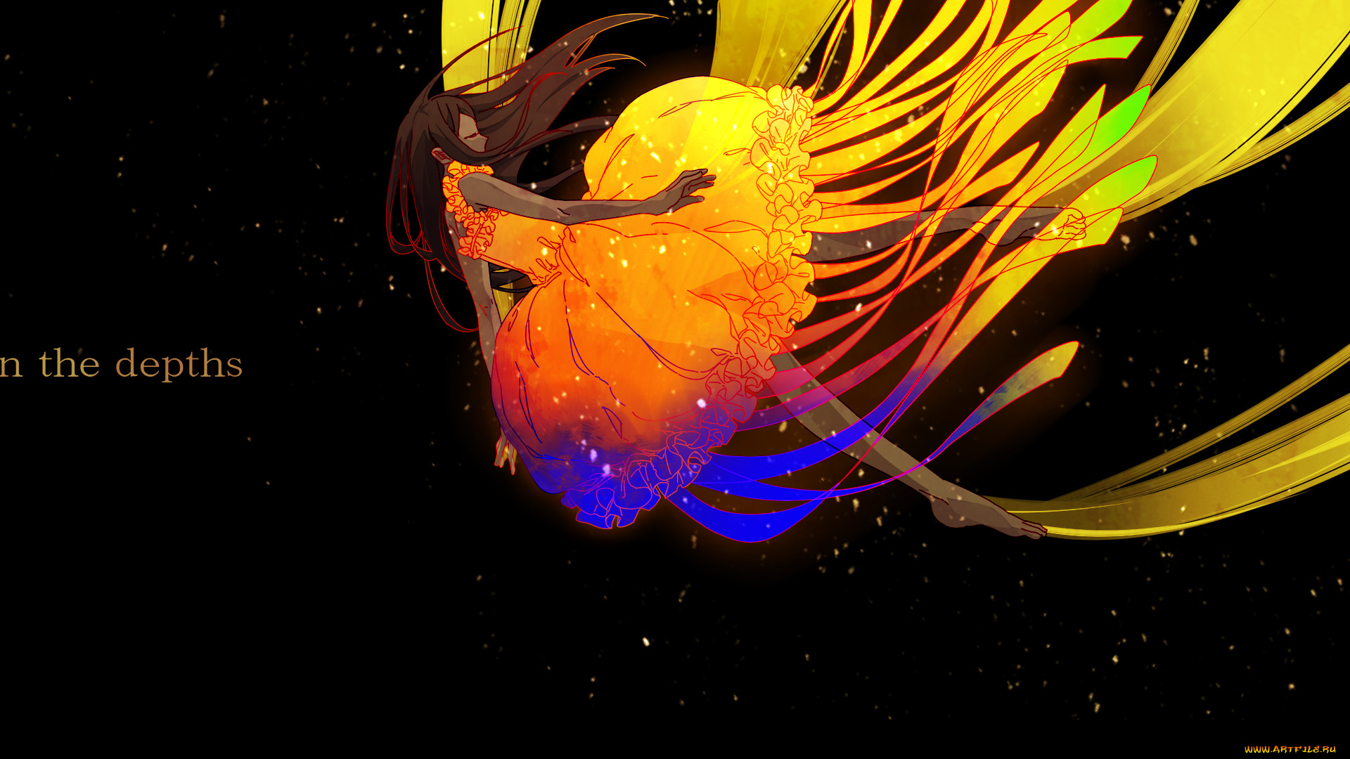 by, ameagari59, аниме, *unknown, другое, мерцание, девушка, падение, платье, цвета