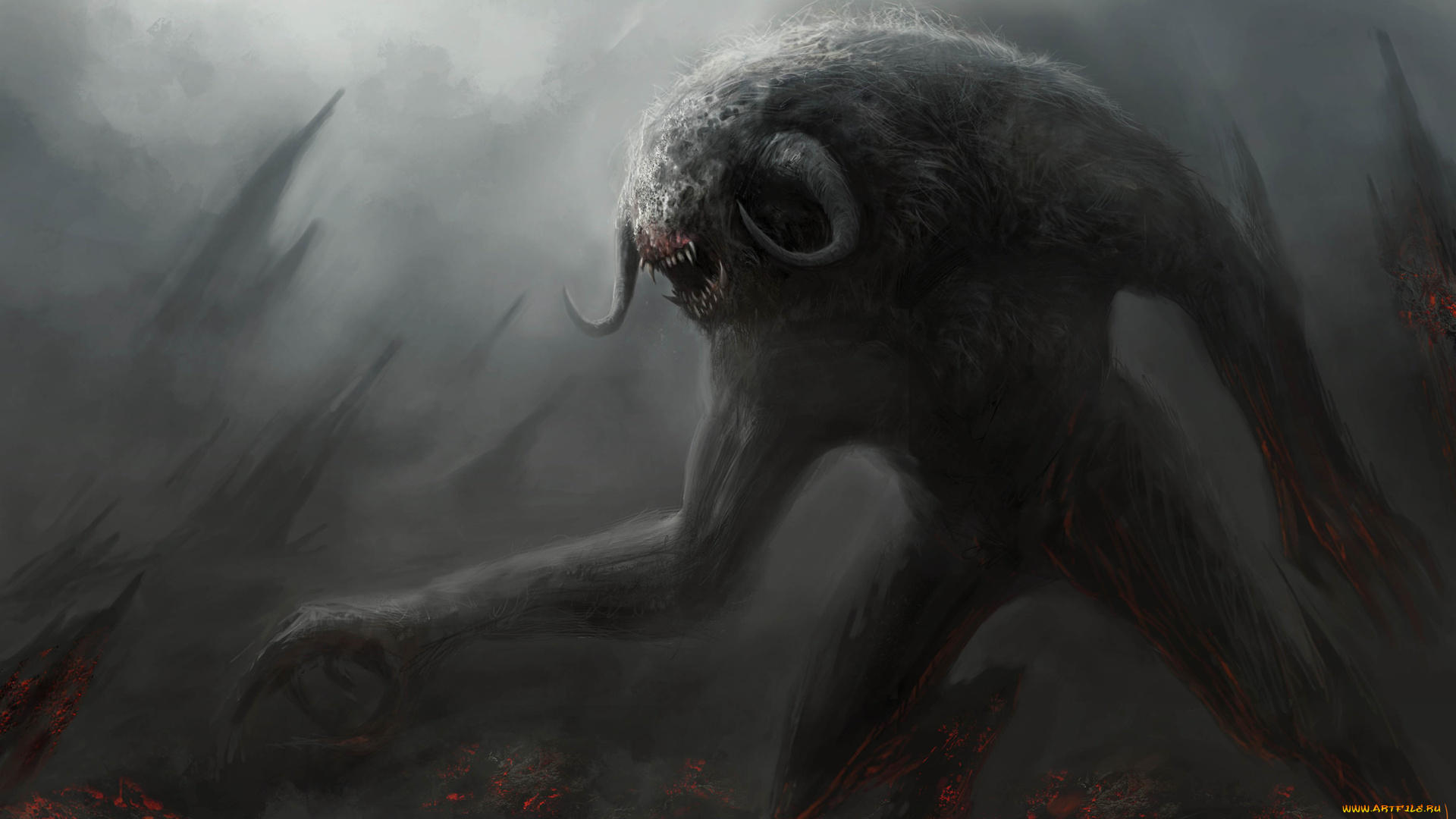 фэнтези, существа, рога, клыки