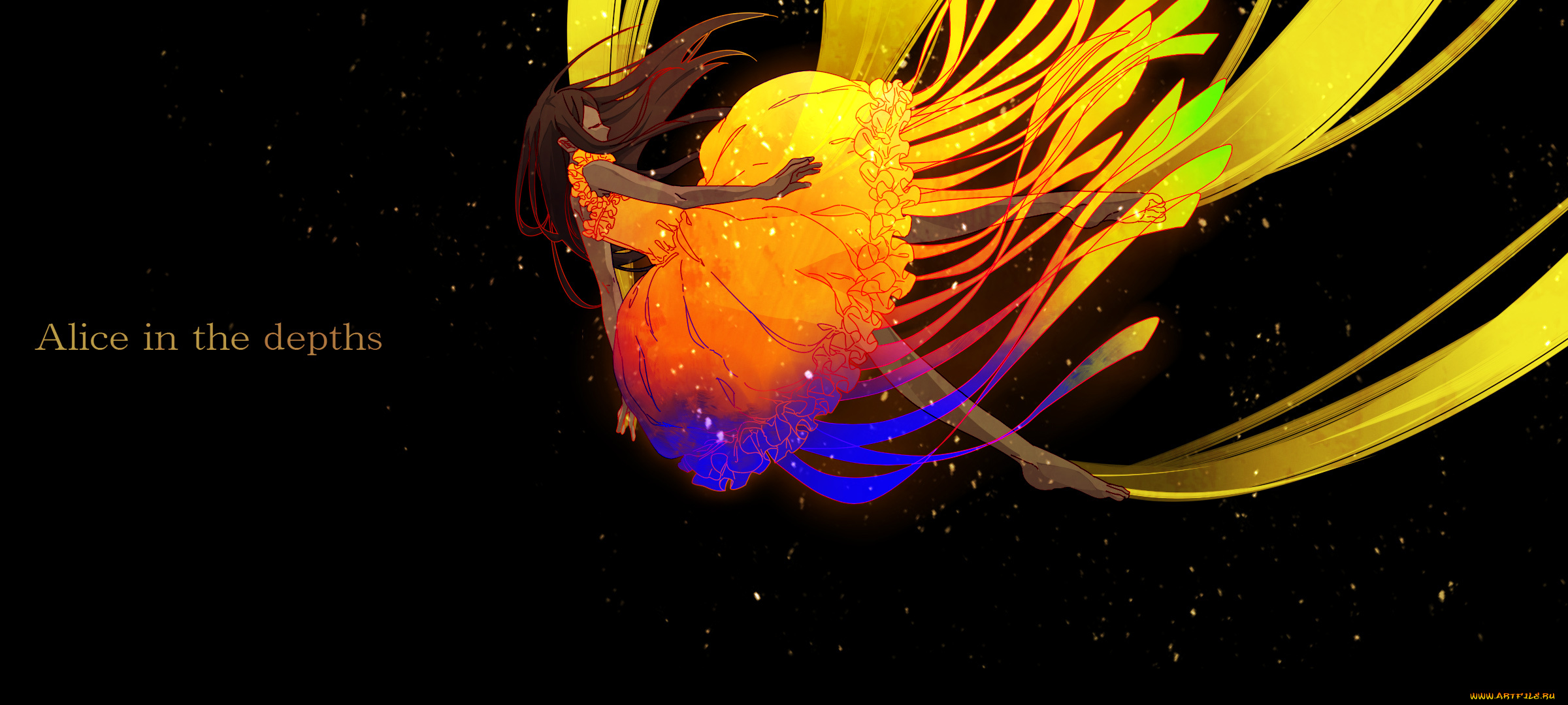 by, ameagari59, аниме, *unknown, другое, мерцание, девушка, падение, платье, цвета