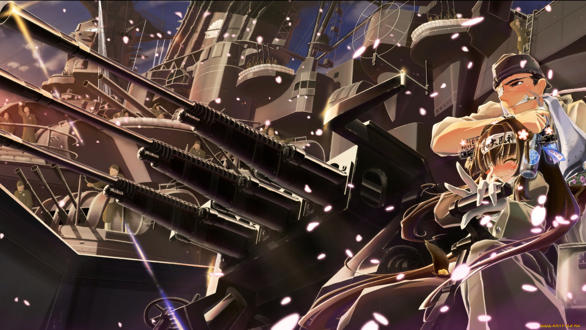 аниме, -weapon, , blood, &, technology, девушка, парень, оружие, пушки, арт