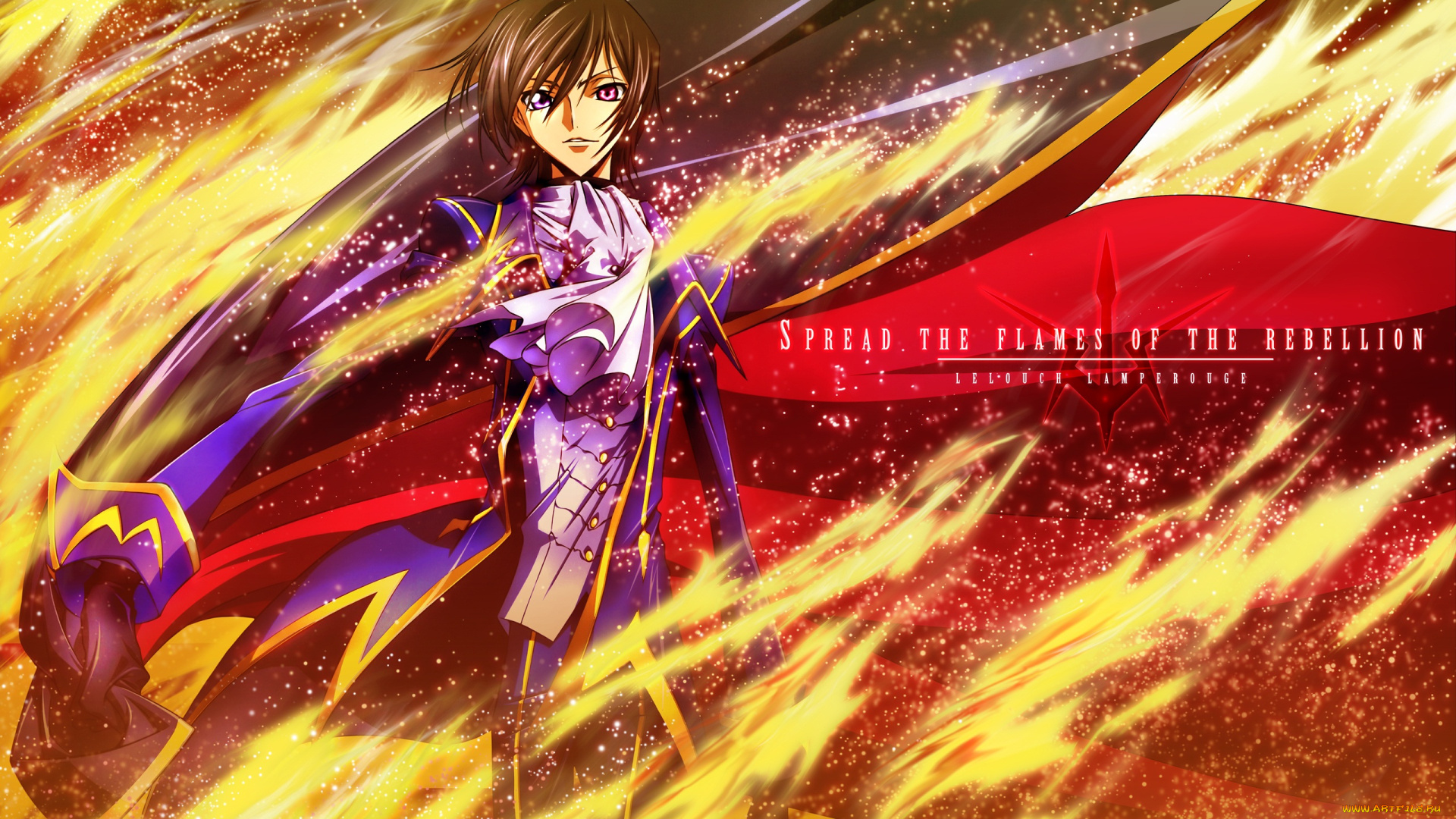 аниме, code, geass, парень, код, гиасс, искры, огонь, пламя