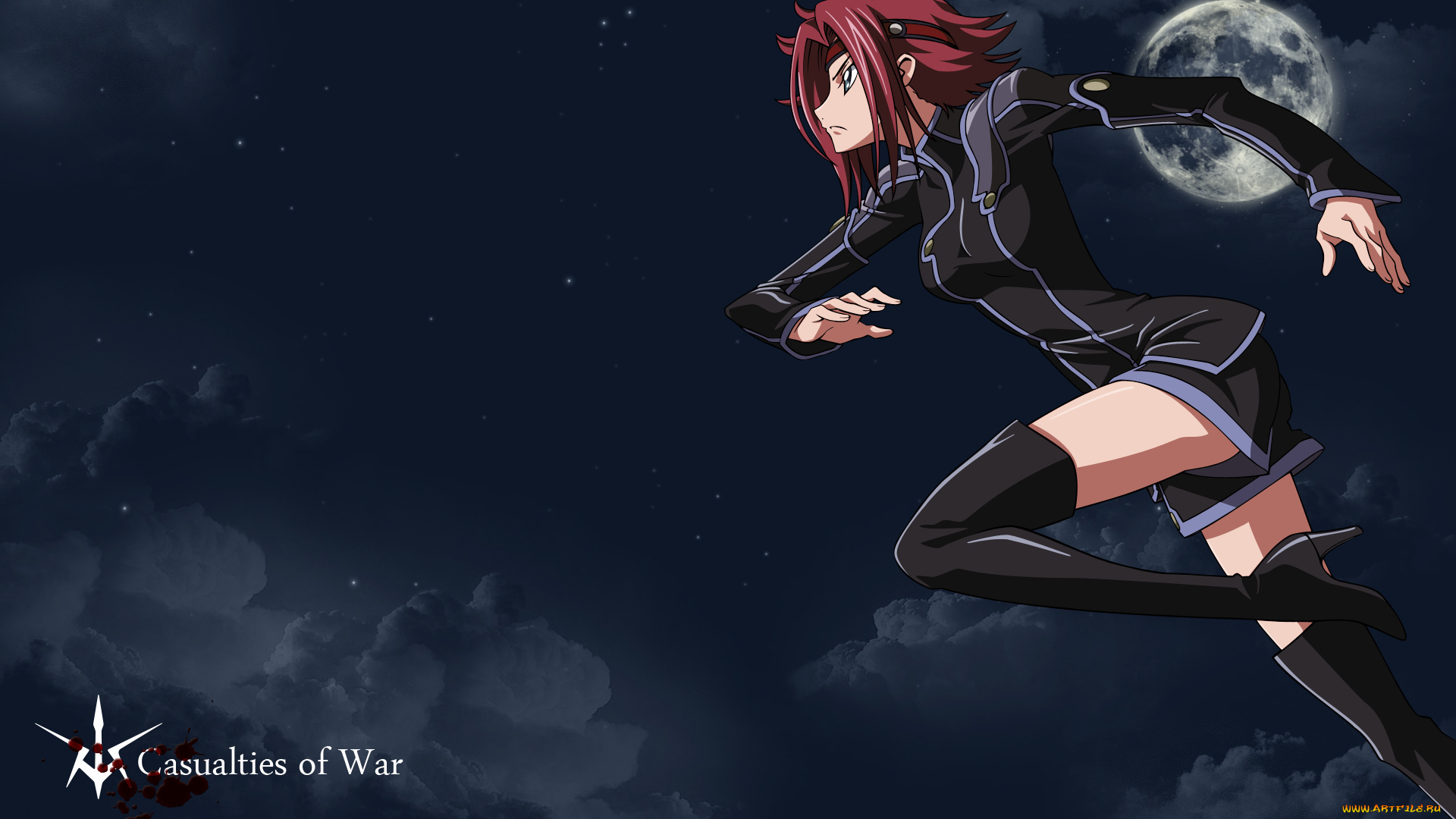 аниме, code, geass, звёзды, код, гиас, девушка, ночное, небо, облака