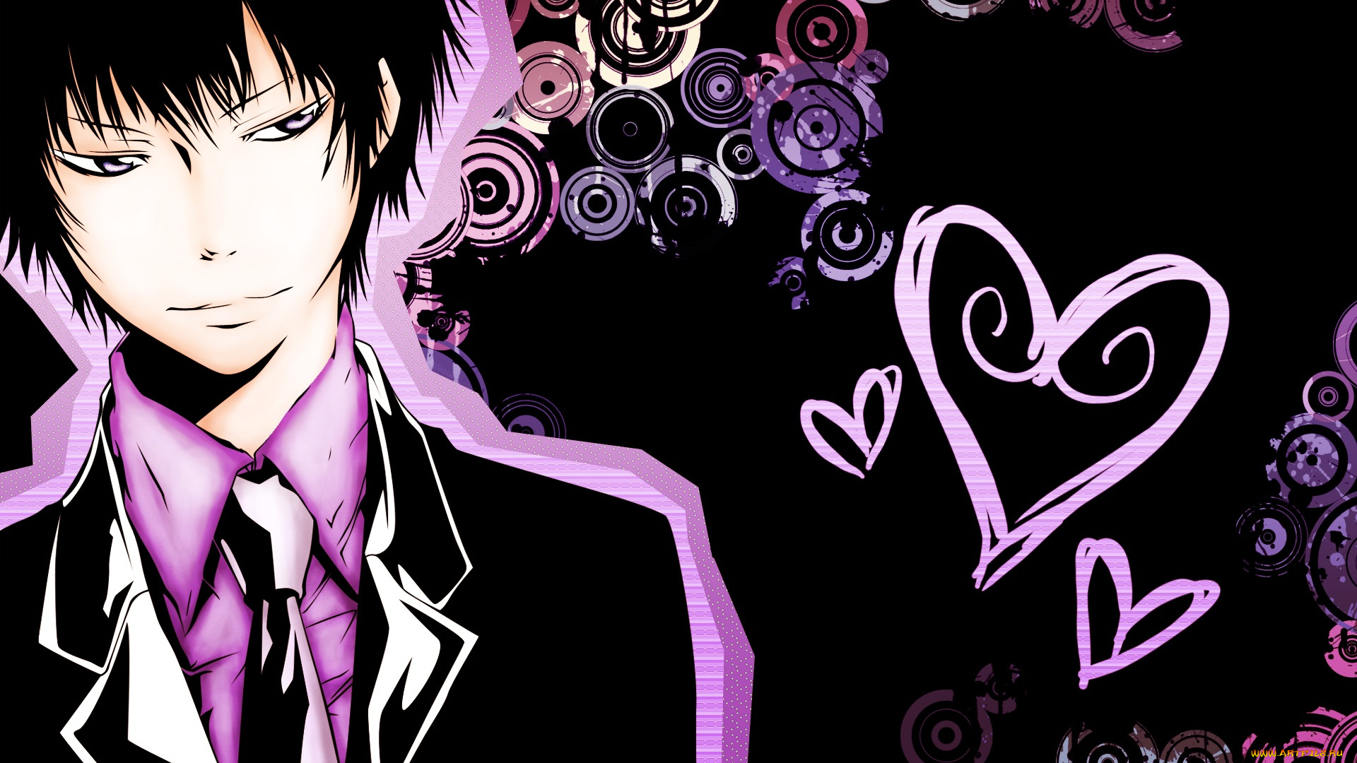 аниме, katekyo, hitman, reborn, парень, брюнет, сердечки, реборн, мафиози, учитель, хибари, кёя