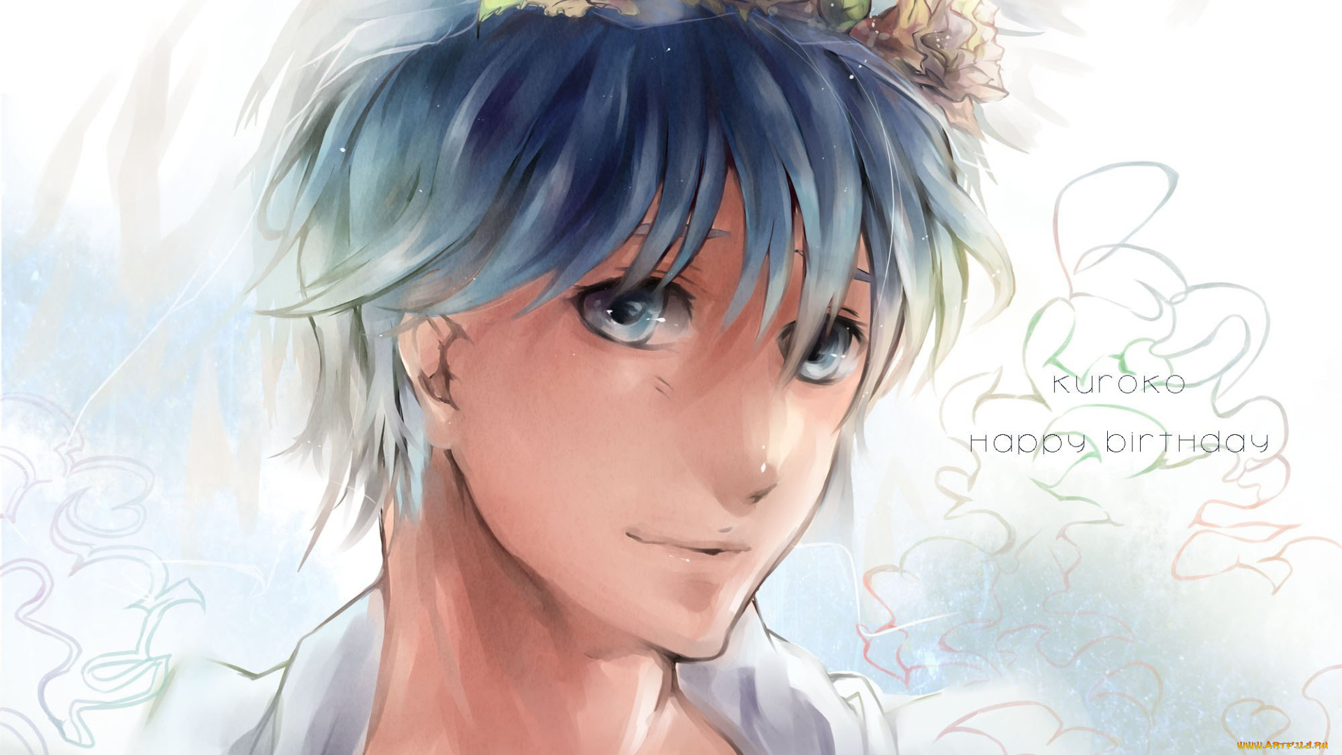аниме, kuroko, no, baske, венок, kuroko, no, basket, улыбка, взгляд, tetsuya, парень, ling, art