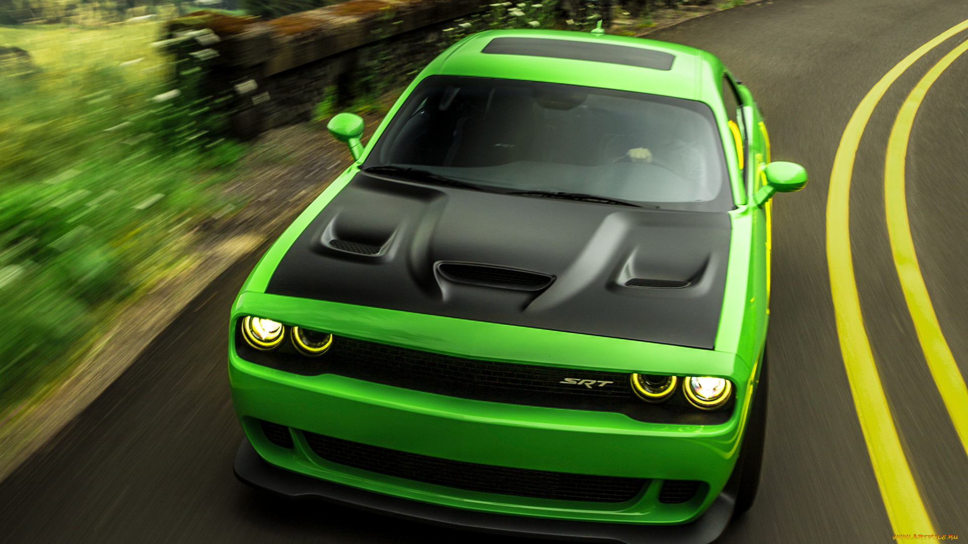 автомобили, dodge, srt, challenger, hellcat, 2015г, зеленый, lc
