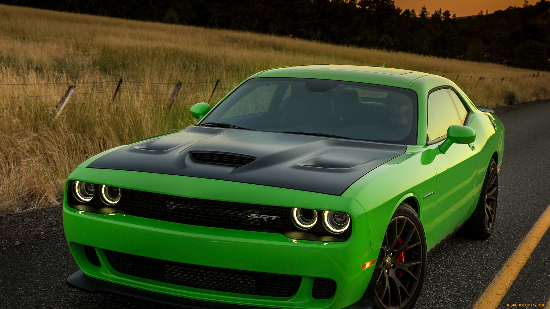 автомобили, dodge, зеленый, hellcat, srt, 2015г, challenger, lc