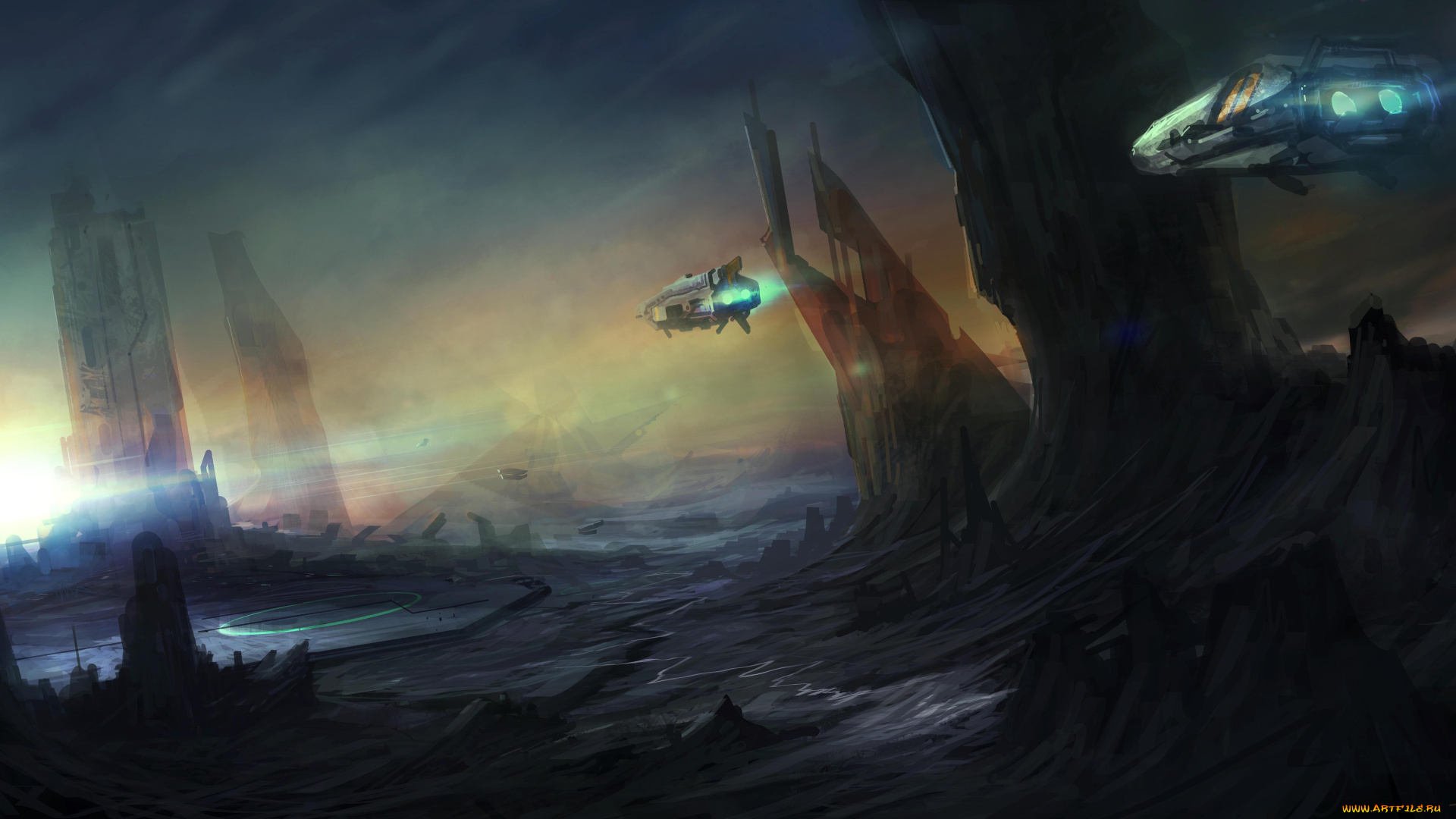 фэнтези, космические, корабли, , звездолеты, , станции, звездолеты, планета, чужая, мир, иной, площадка, взлетная