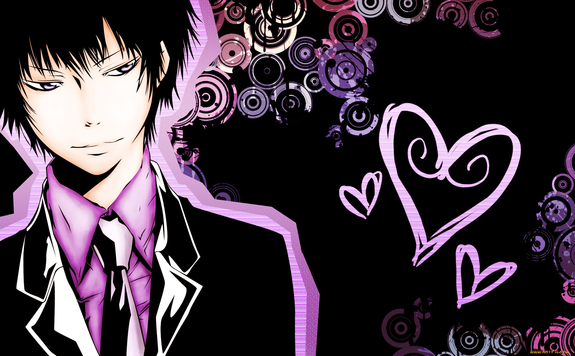 аниме, katekyo, hitman, reborn, парень, брюнет, сердечки, реборн, мафиози, учитель, хибари, кёя