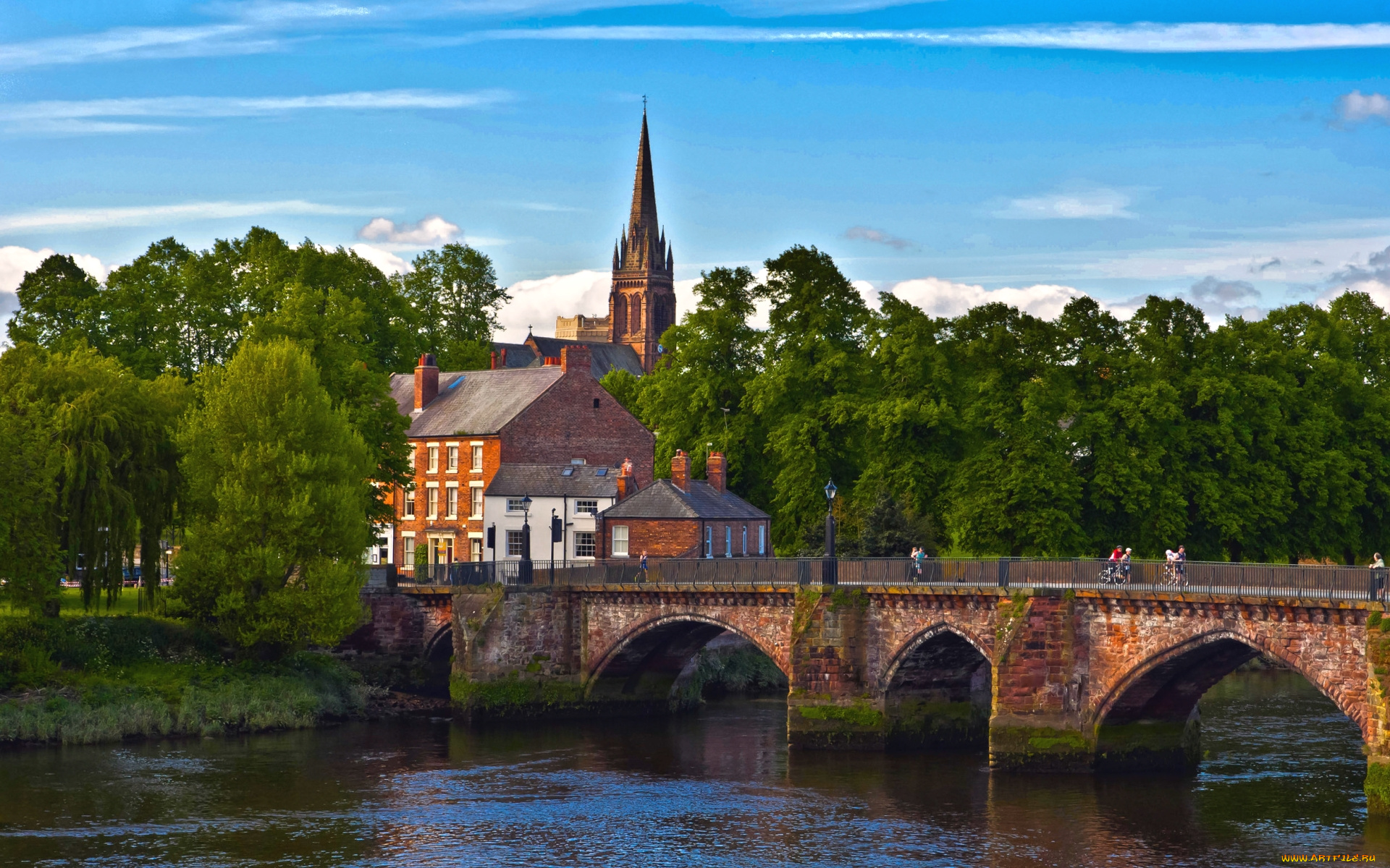 Честер, , англия, города, -, мосты, река
