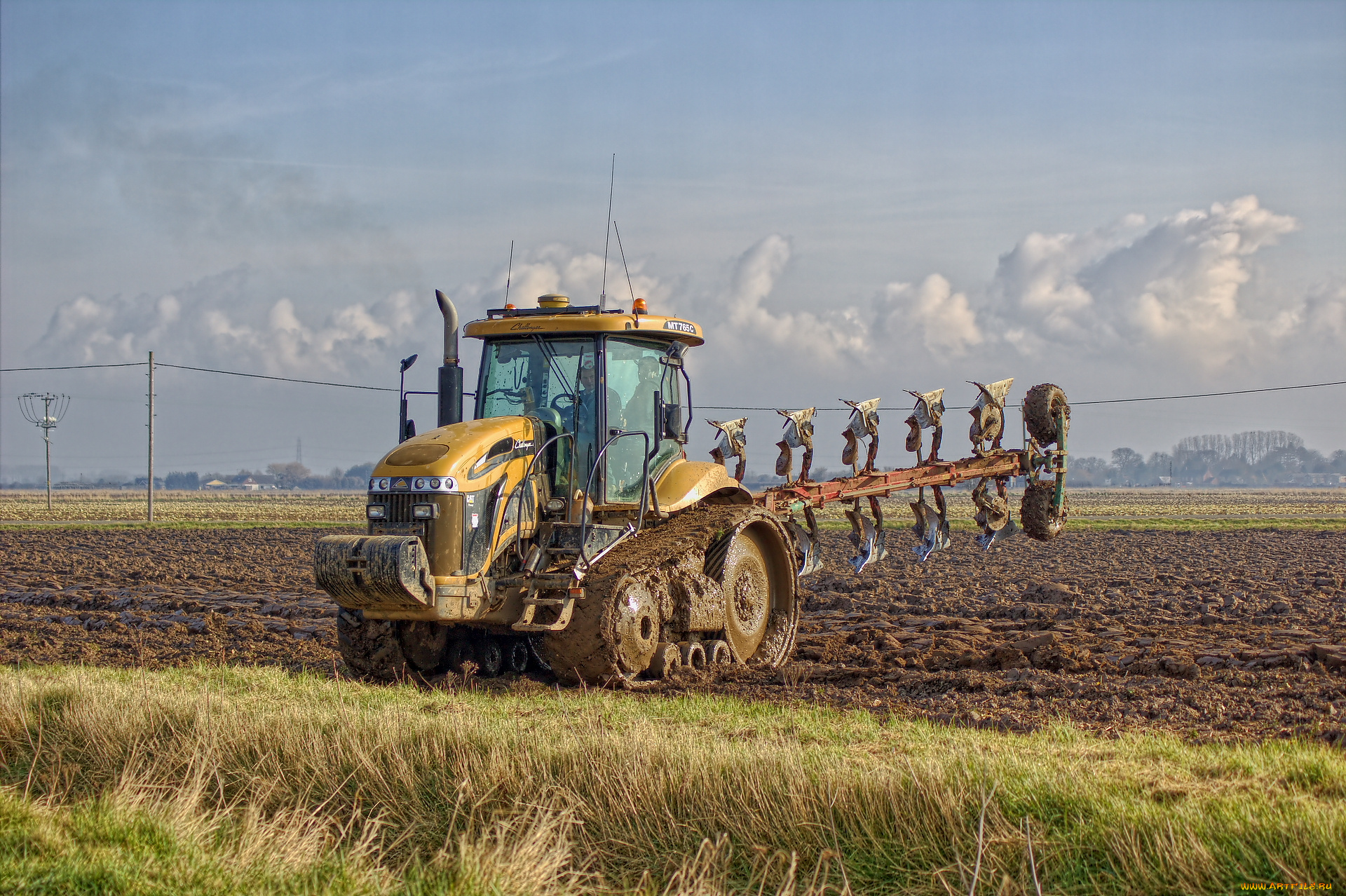 техника, тракторы, на, гусенецах, трактор, поле