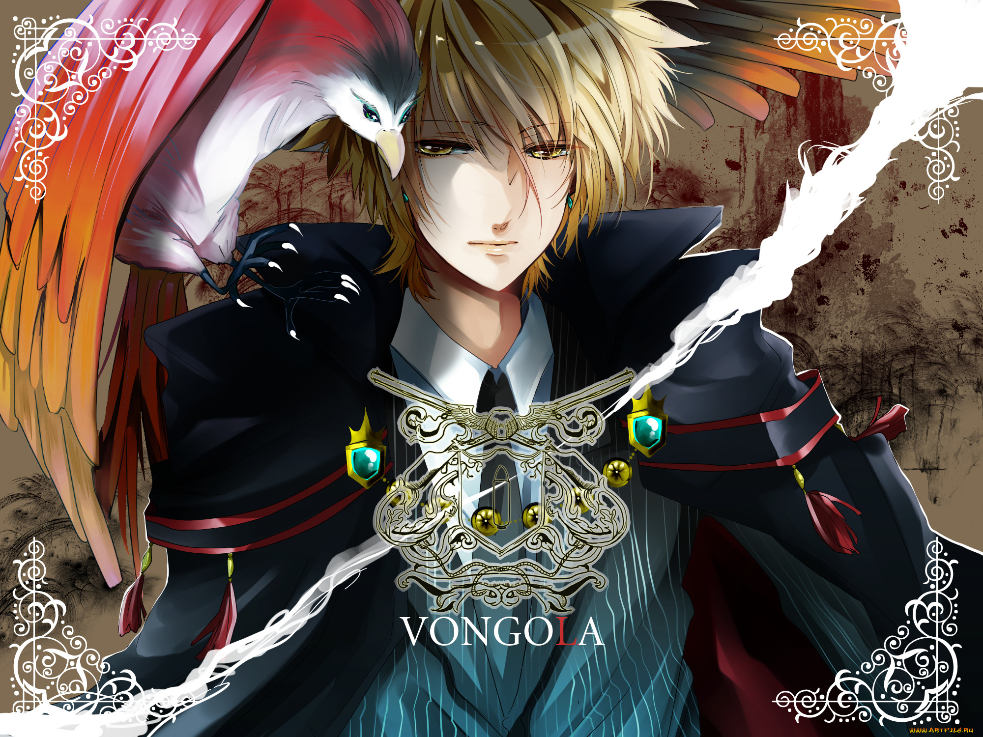 аниме, katekyo, hitman, reborn, учитель, мафиози, реборн, узоры, парень, птица, ванголла, примо