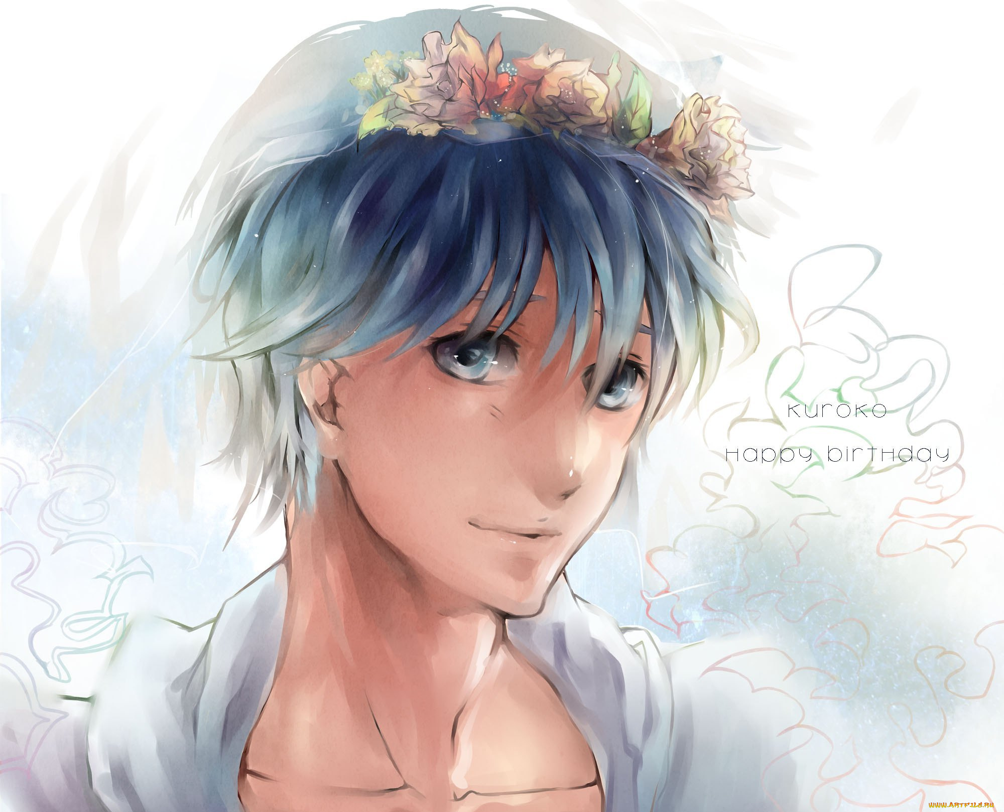 аниме, kuroko, no, baske, венок, kuroko, no, basket, улыбка, взгляд, tetsuya, парень, ling, art