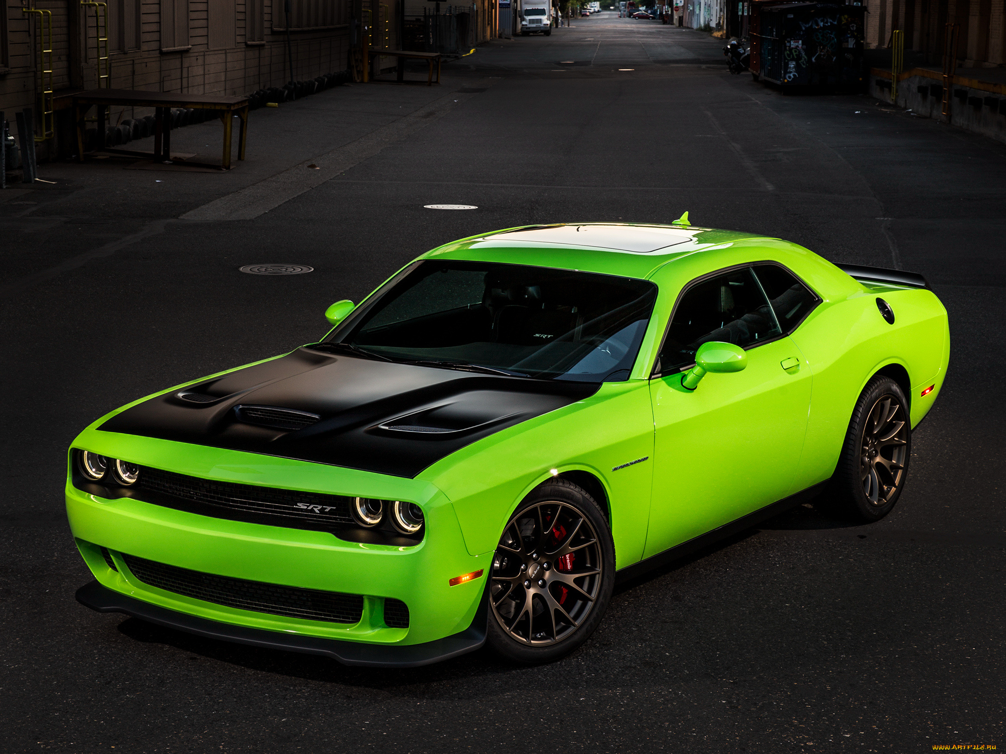 автомобили, dodge, challenger, 2015г, lc, hellcat, srt, зеленый