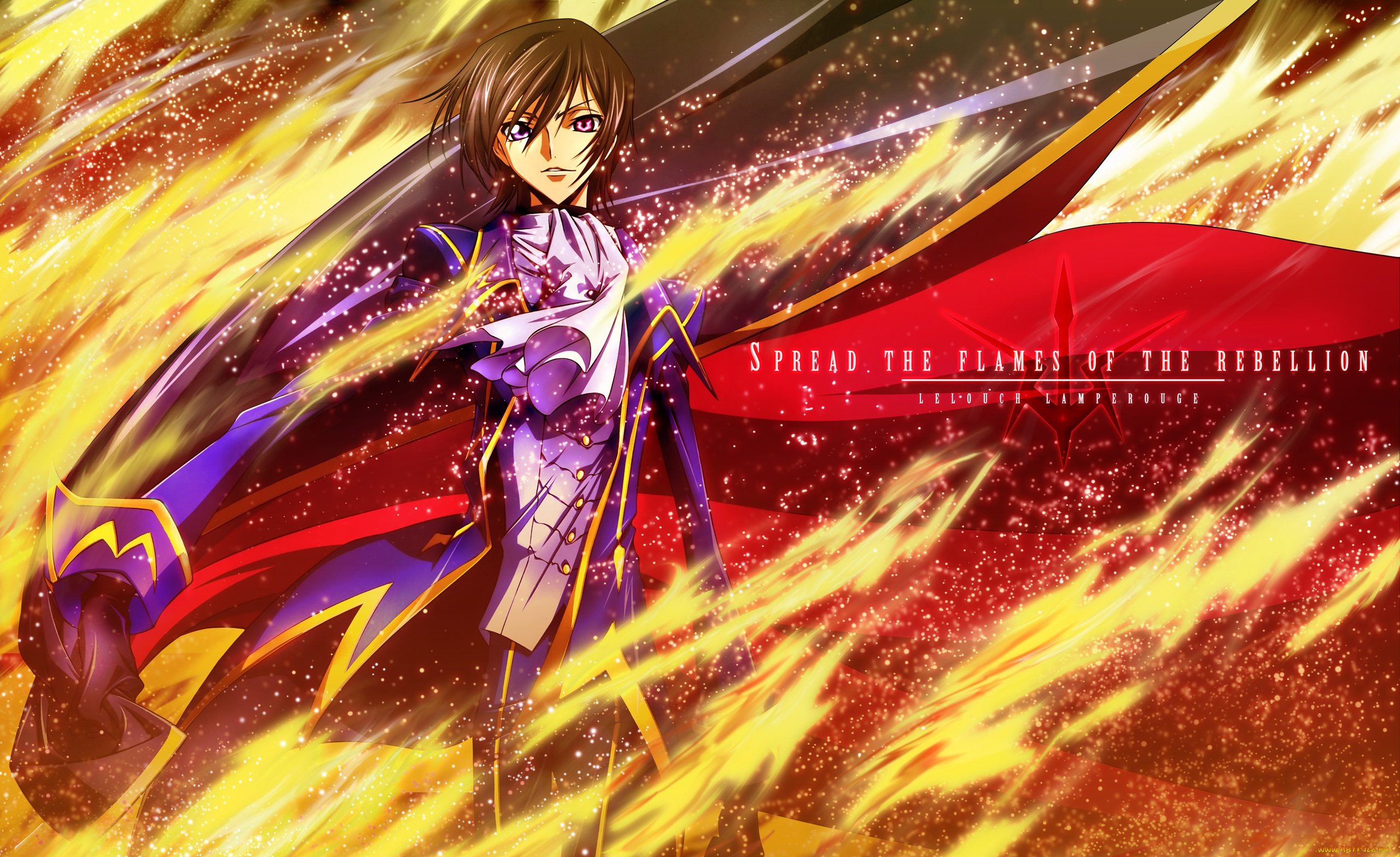 аниме, code, geass, парень, код, гиасс, искры, огонь, пламя