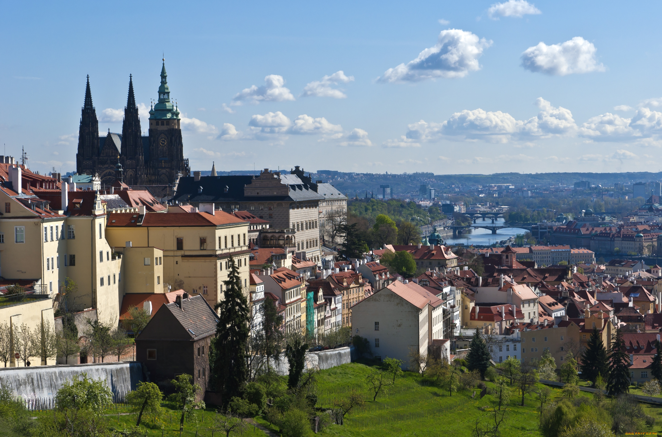 города, прага, , Чехия, панорама
