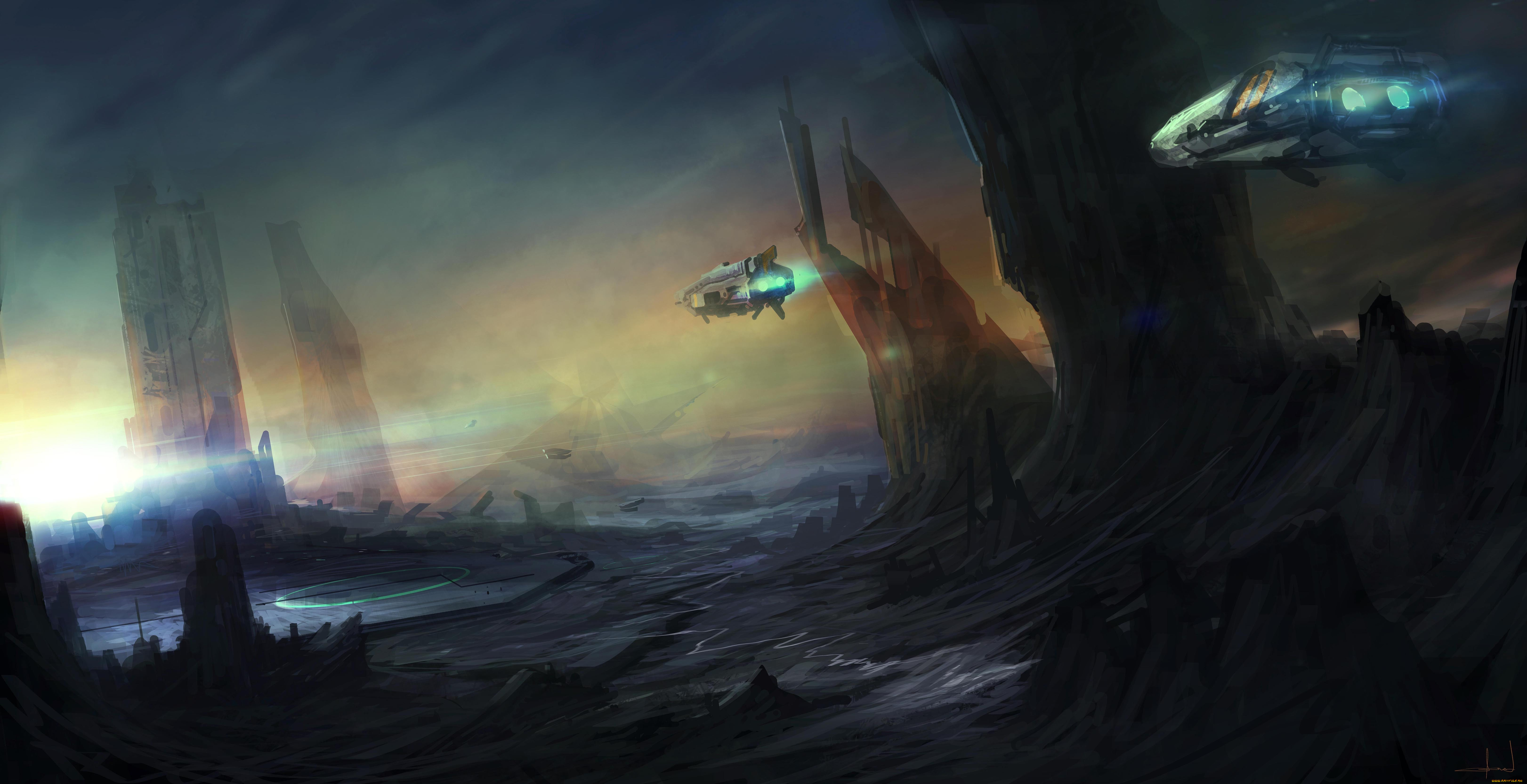 фэнтези, космические, корабли, , звездолеты, , станции, звездолеты, планета, чужая, мир, иной, площадка, взлетная