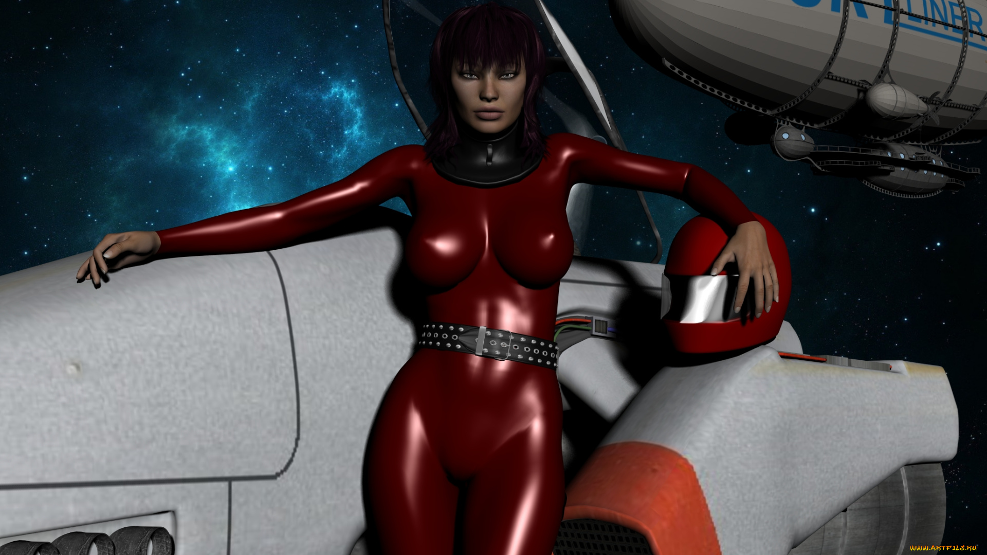 3д, графика, фантазия, , fantasy, девушка, взгляд, фон, космический, корабль