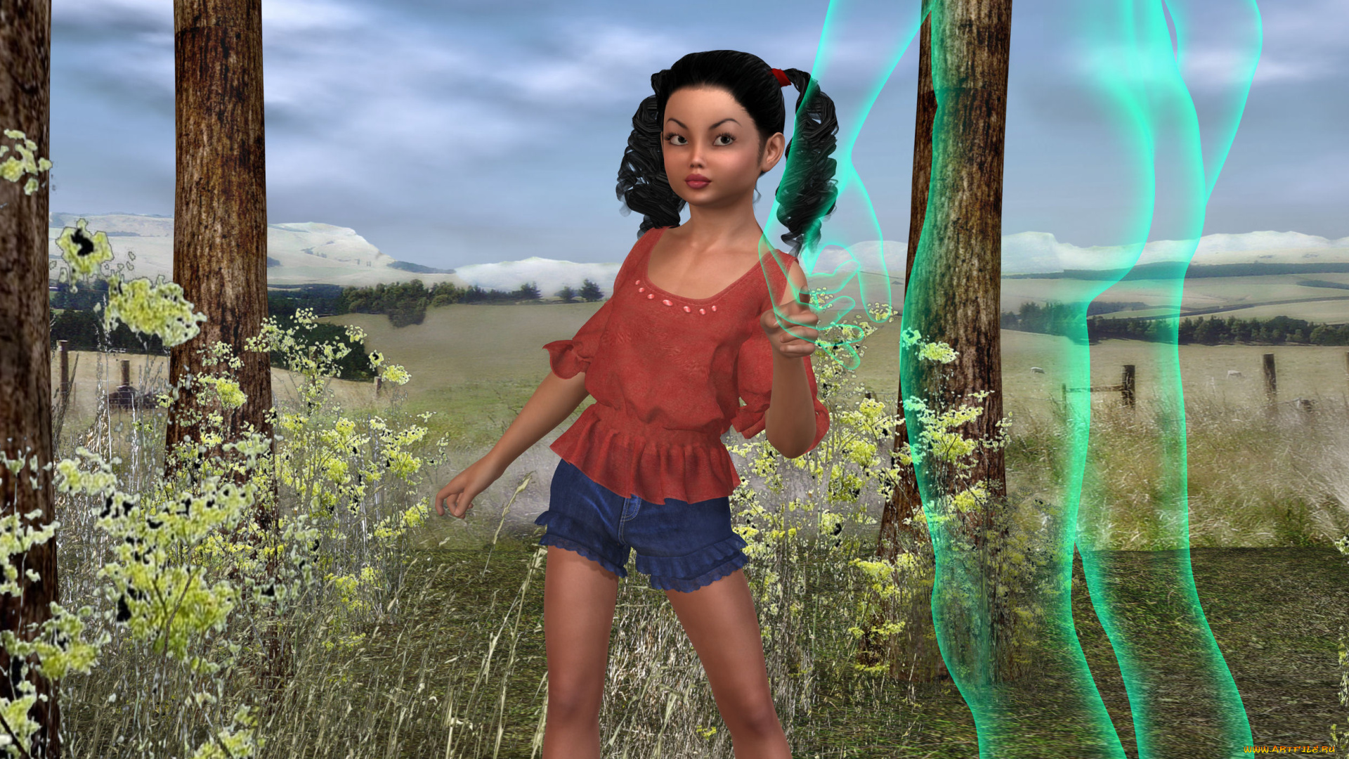 3д, графика, фантазия, , fantasy, девушка, взгляд, фон, силуэт