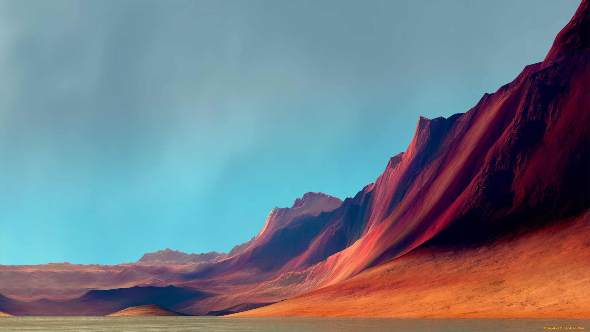 3д, графика, природа, , nature, море, горы