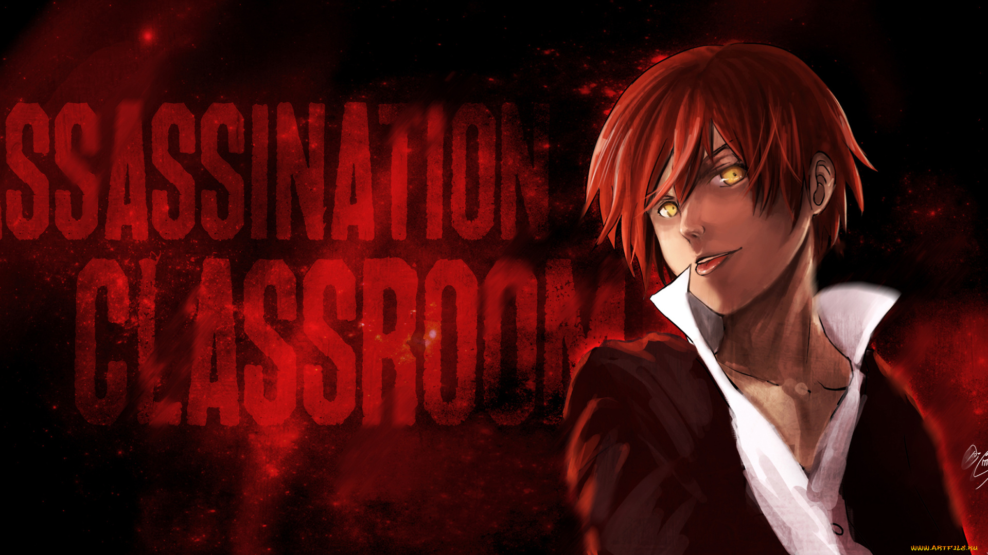 аниме, ansatsu, kyoushitsu, рыжий, буквы, парень, арт, ansatsu, kyoushitsu