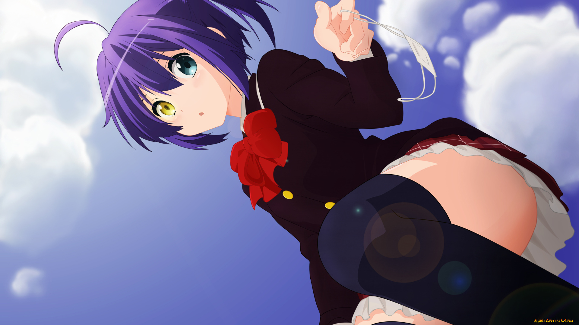 аниме, chuunibyou, demo, koi, ga, shitai, девушка, небо, takanashi, rikka, глазная, повязка, chuunibyou, demo, koi, ga, shitai