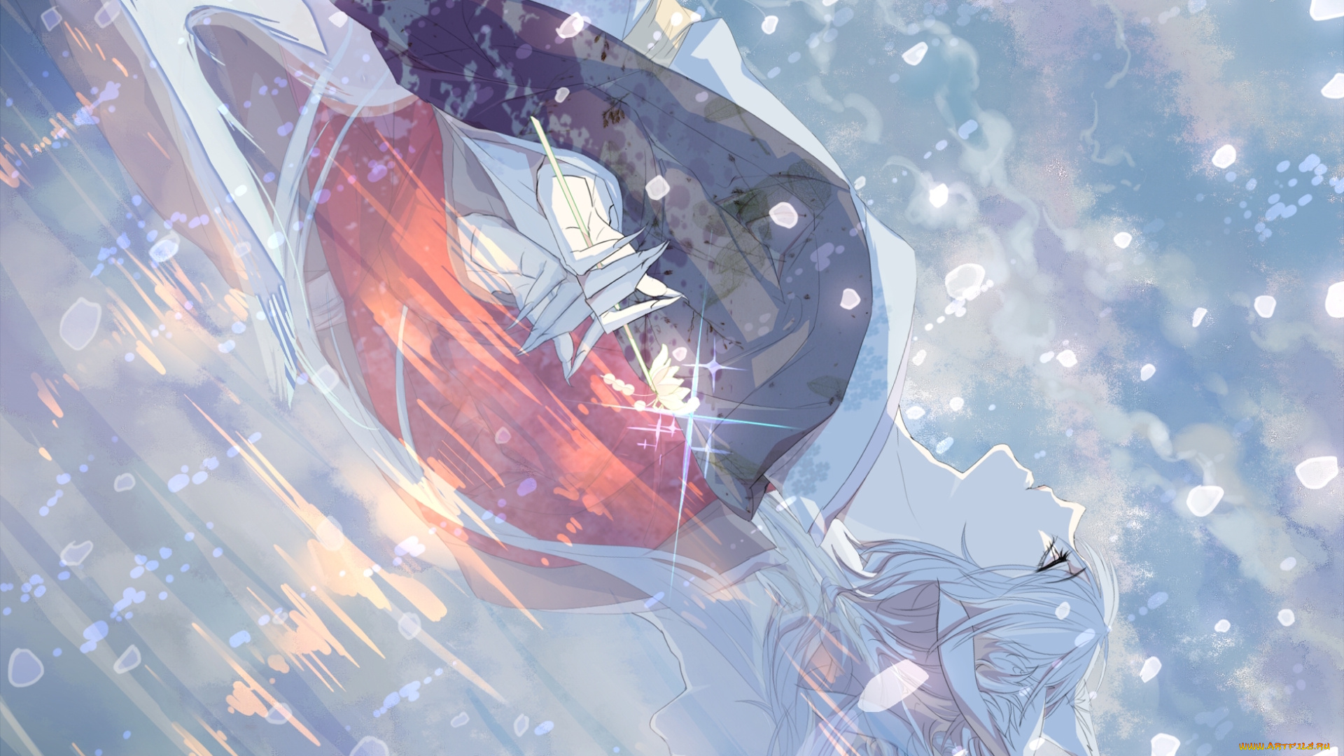 аниме, kamisama, hajimemashita, лис, хвост, ушки, ёкай, когти, арт, парень, saku, sa9m9www, отражение, облака, tomoe, kamisama, hajimemashita, вода, небо