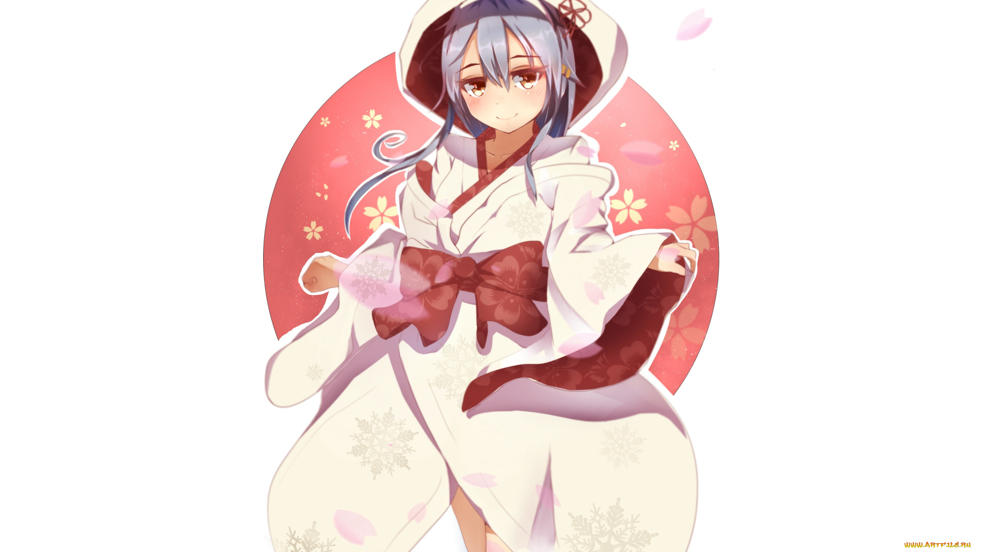 аниме, kantai, collection, цветы, круг, девушка, арт, gin00, kancolle, kantai, collection, haruna