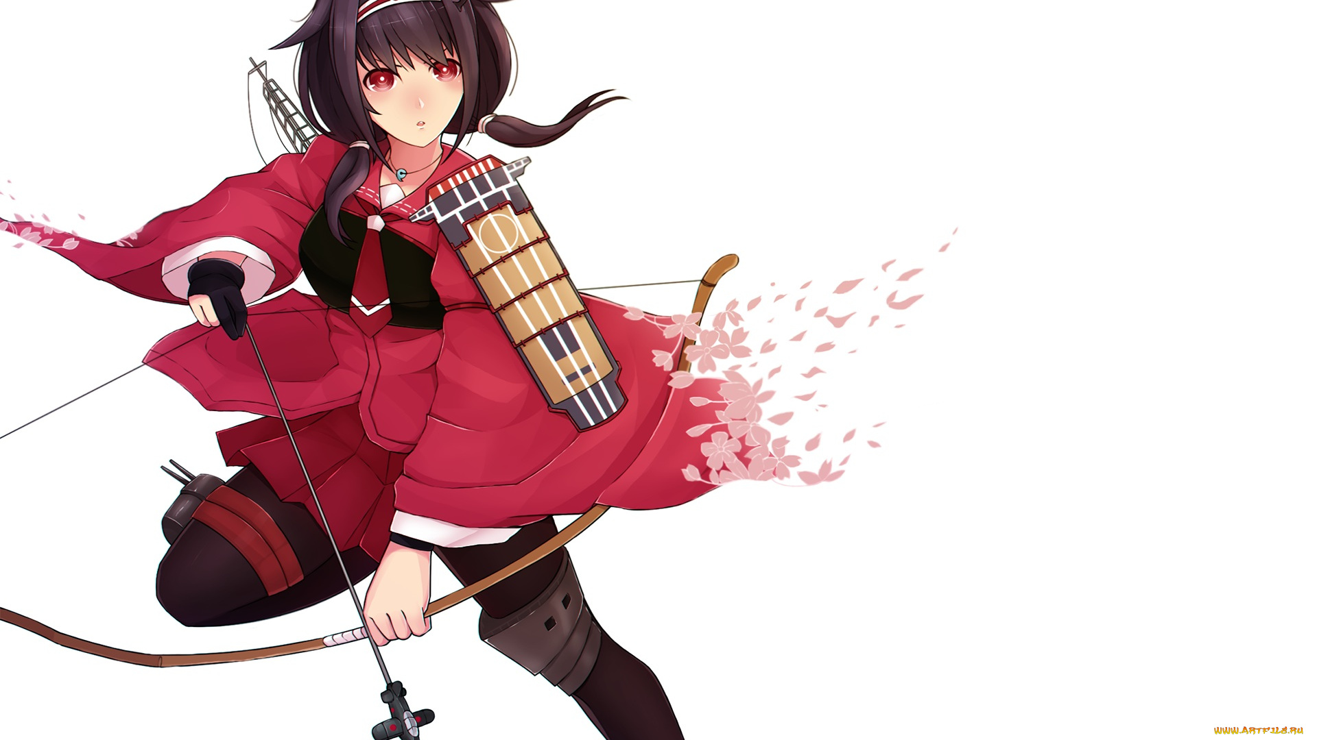 аниме, kantai, collection, девушка, лук, kantai, collection, fairy, taigei, bushidokuroi, арт