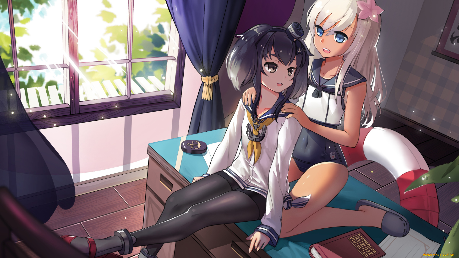 аниме, kantai, collection, kantai, collection, ro-500, kancolle, tokitsukaze, tsubasa19900920, арт, девушки