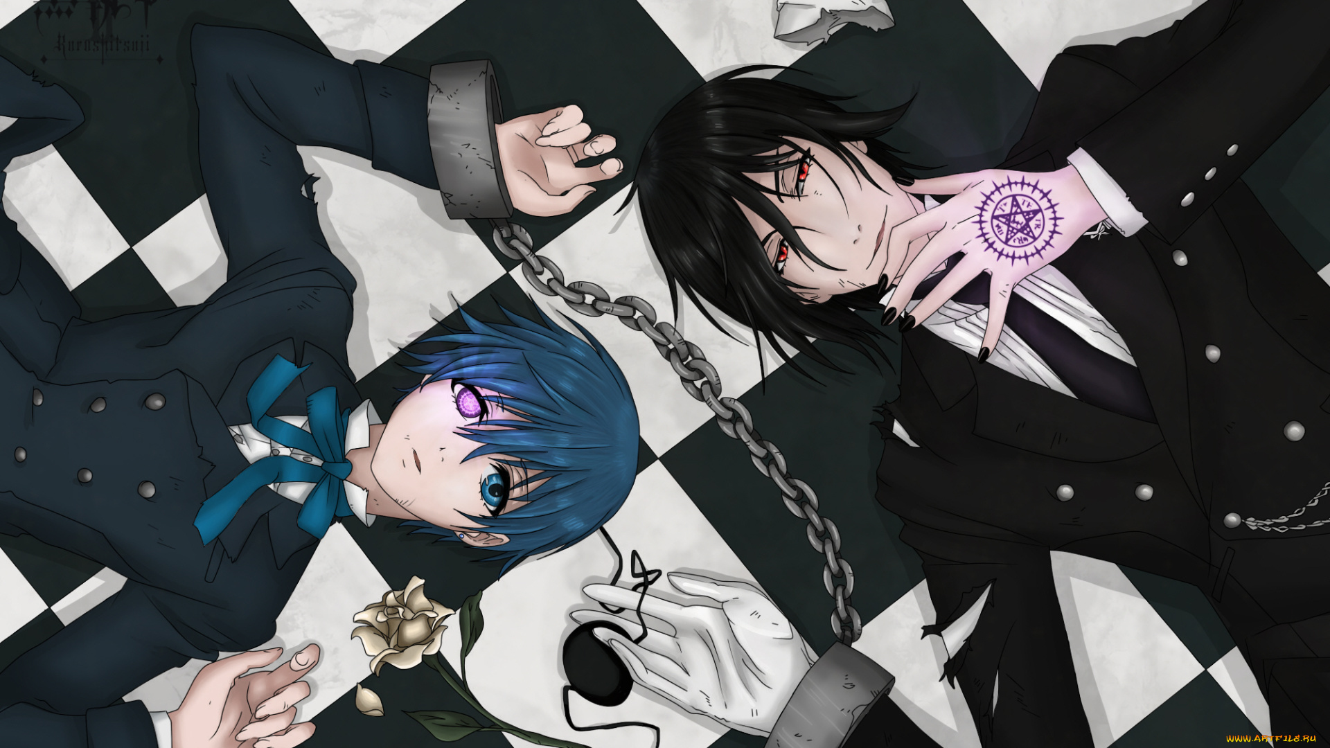 аниме, kuroshitsuji, себастьян, сиэль, арт, темный, дворецкий