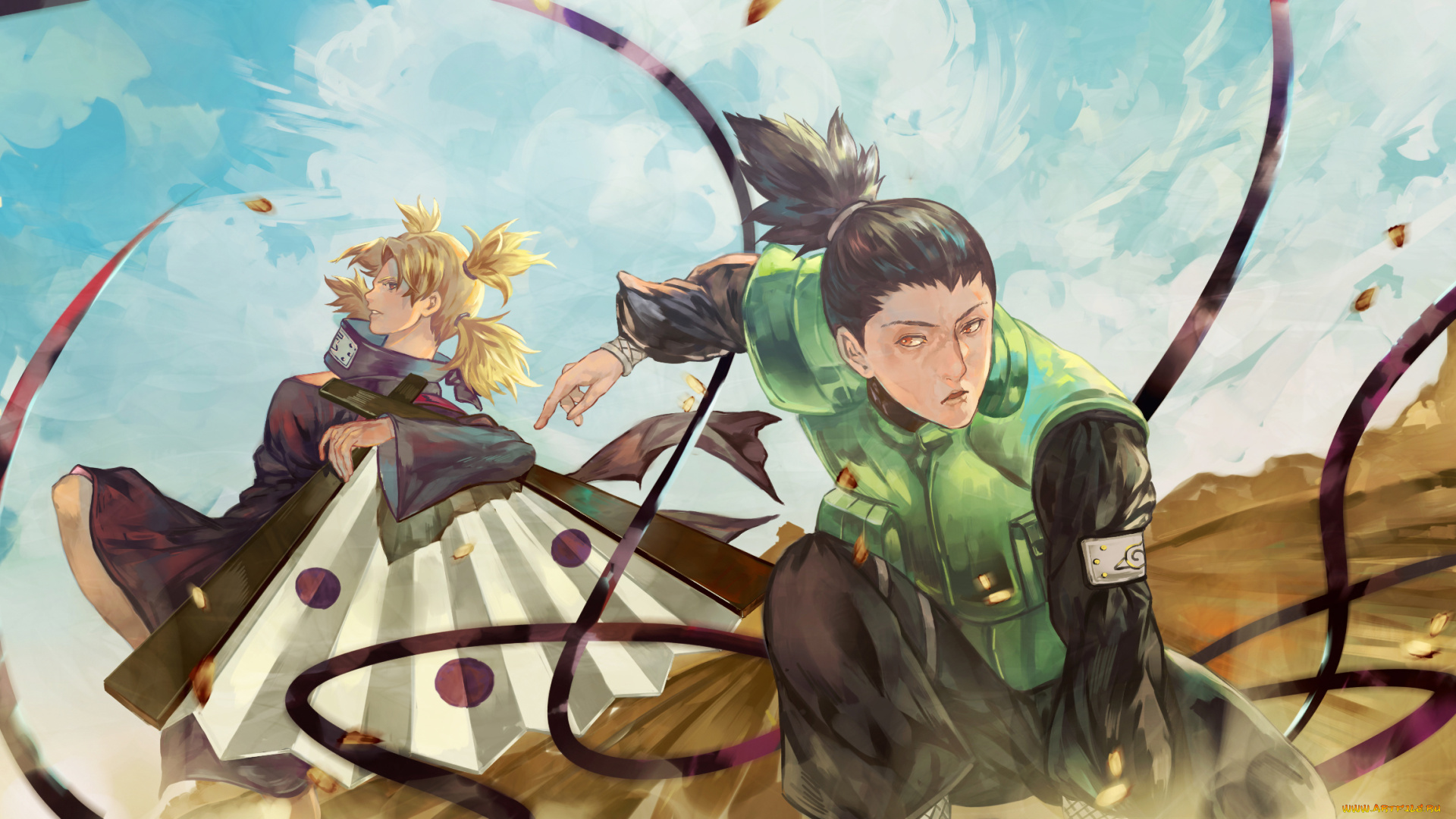 аниме, naruto, shikamaru, nara, fan, art, shikatema, shika, tema, ниндзя, парень, девушка, anime