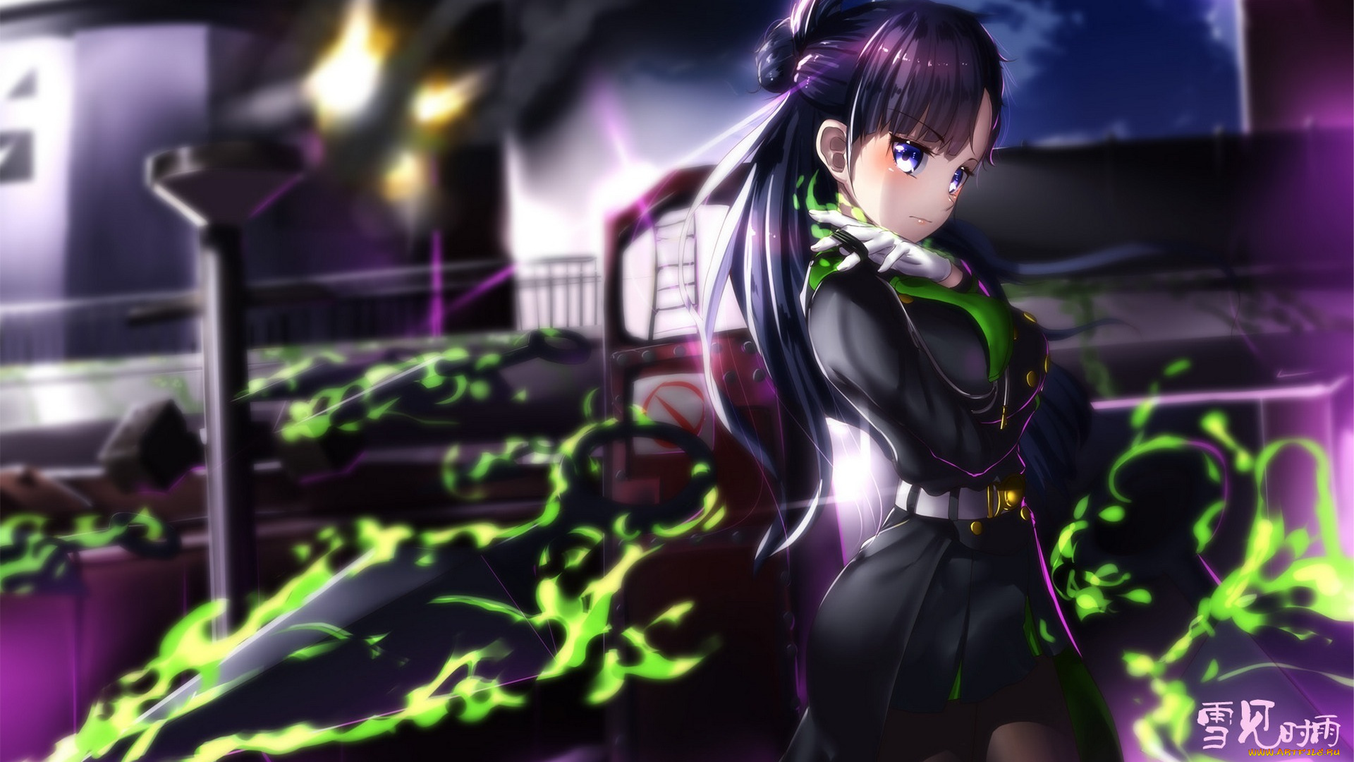 аниме, owari, no, seraph, форма, демон, оружие, бант, улица, девушка, hk, shigure, yukimi