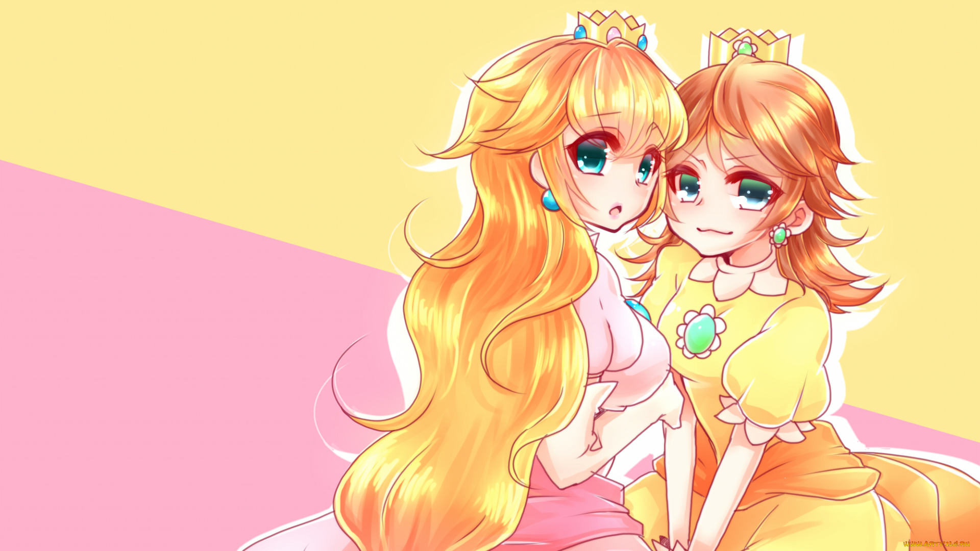 аниме, unknown, , другое, super, mario, princess, daisy, принцессы, короны, peach, kazesuke, арт, девушки