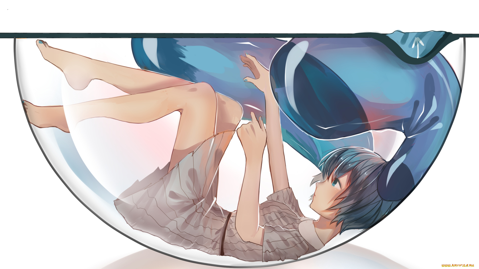 аниме, vocaloid, аквариум, hatsune, miku, weitu, арт, девушка