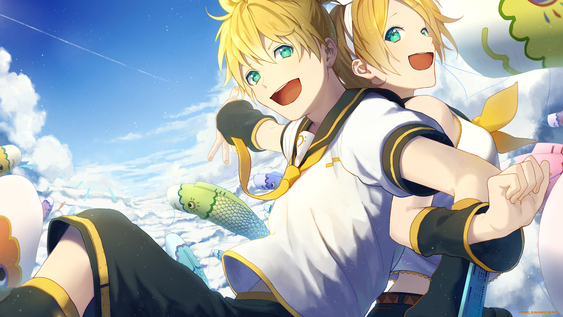 аниме, vocaloid, мальчик, дети, арт, kagamine, len, rin, prupon, девочка