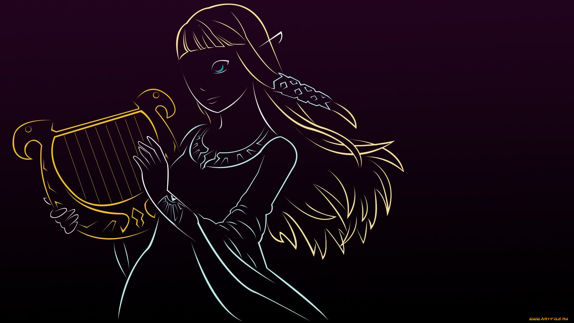 рисованное, люди, фон, взгляд, девушка, лира