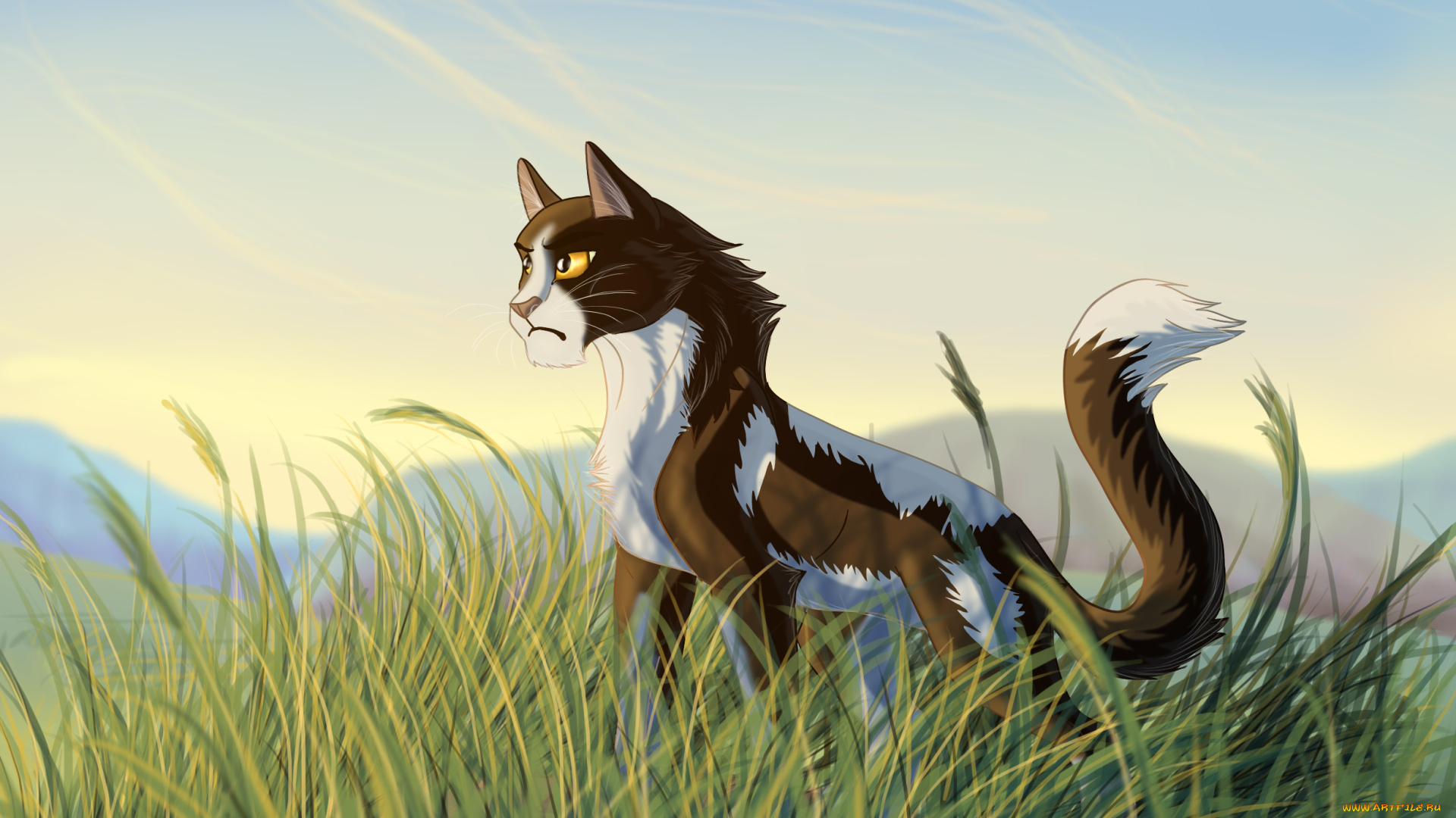 рисованное, животные, , коты, природа, кот