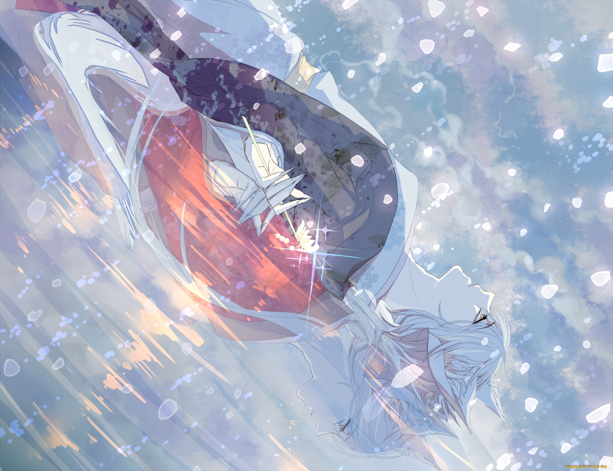 аниме, kamisama, hajimemashita, лис, хвост, ушки, ёкай, когти, арт, парень, saku, sa9m9www, отражение, облака, tomoe, kamisama, hajimemashita, вода, небо