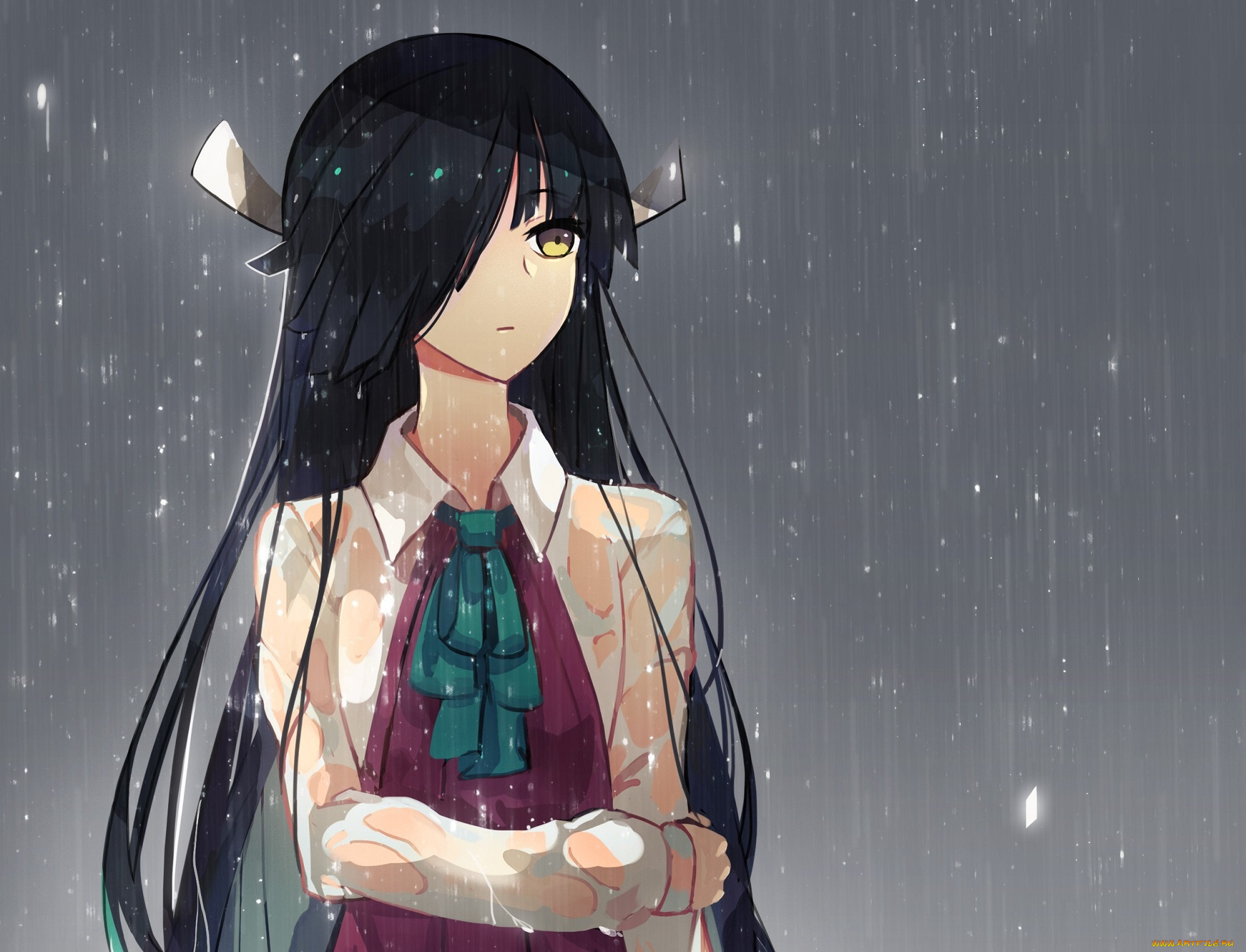 аниме, kantai, collection, арт, tsubasa19900920, kantai, collection, hayashimo, девушка, дождь