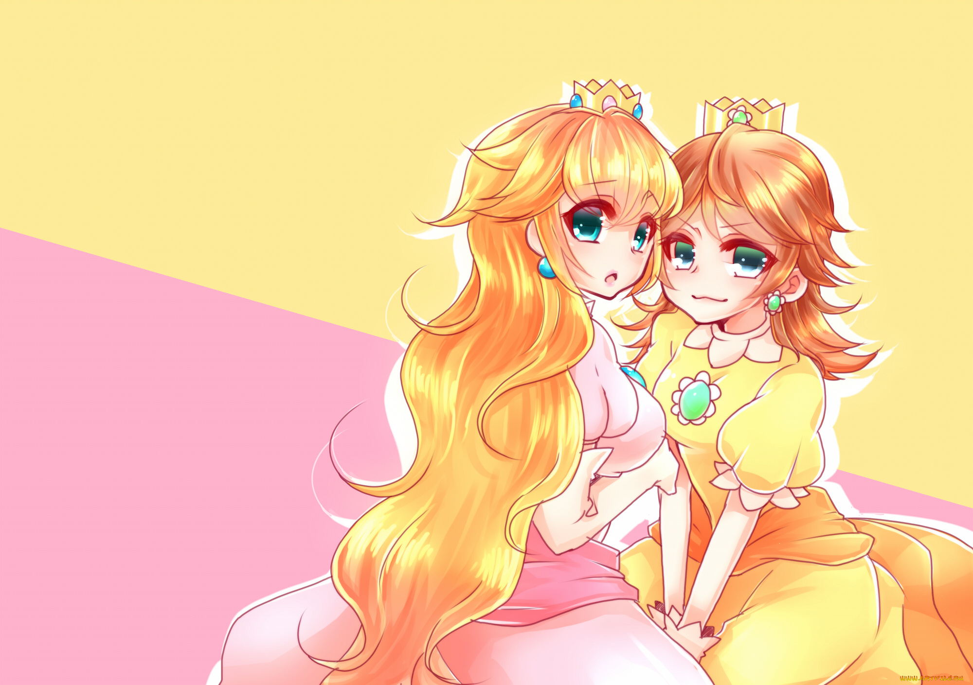 аниме, unknown, , другое, super, mario, princess, daisy, принцессы, короны, peach, kazesuke, арт, девушки