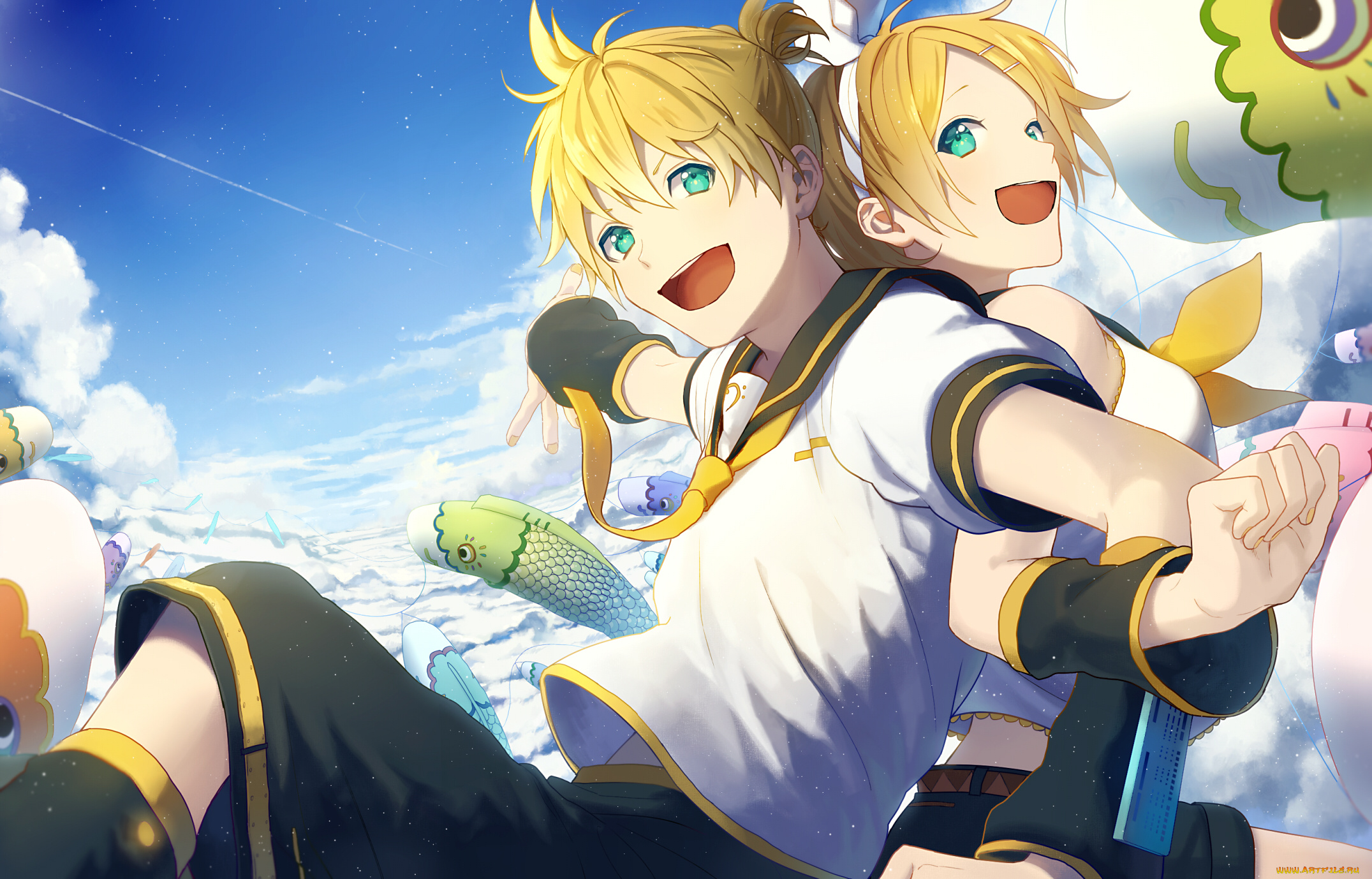 аниме, vocaloid, мальчик, дети, арт, kagamine, len, rin, prupon, девочка