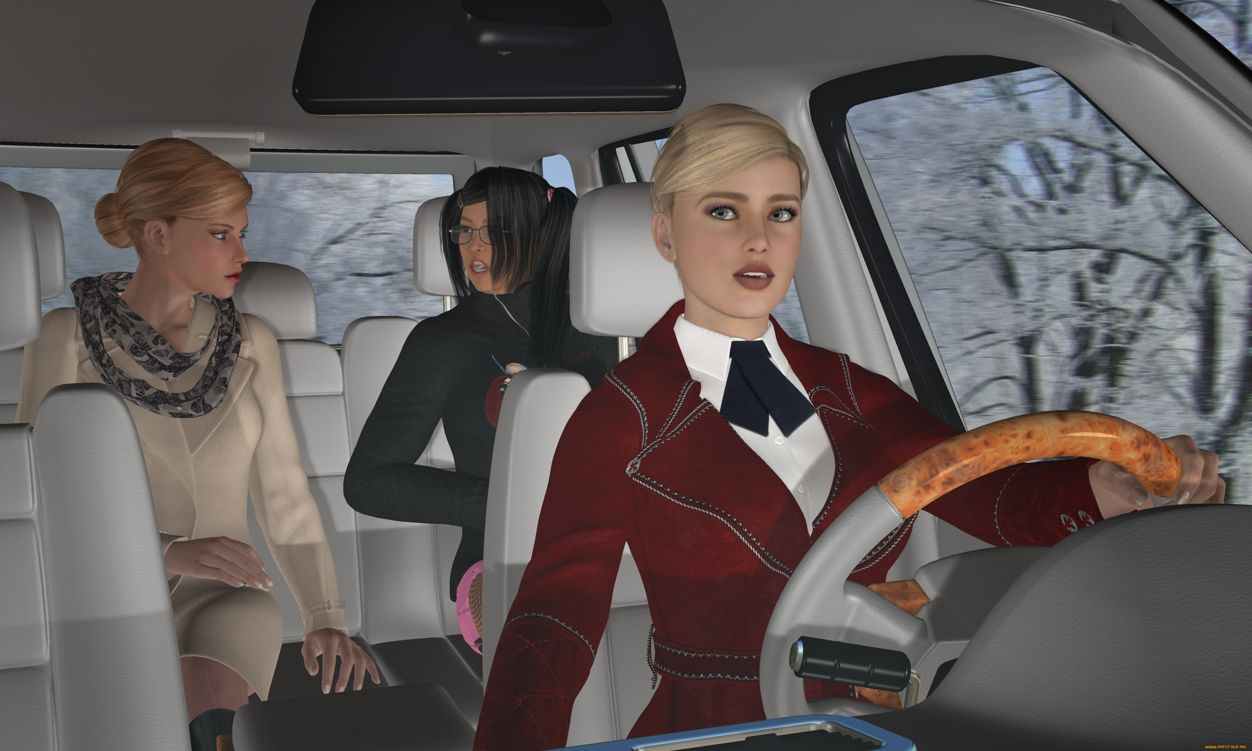 she, wolf, ii, 3д, графика, фантазия, , fantasy, девушки, взгляд, фон, автомобиль