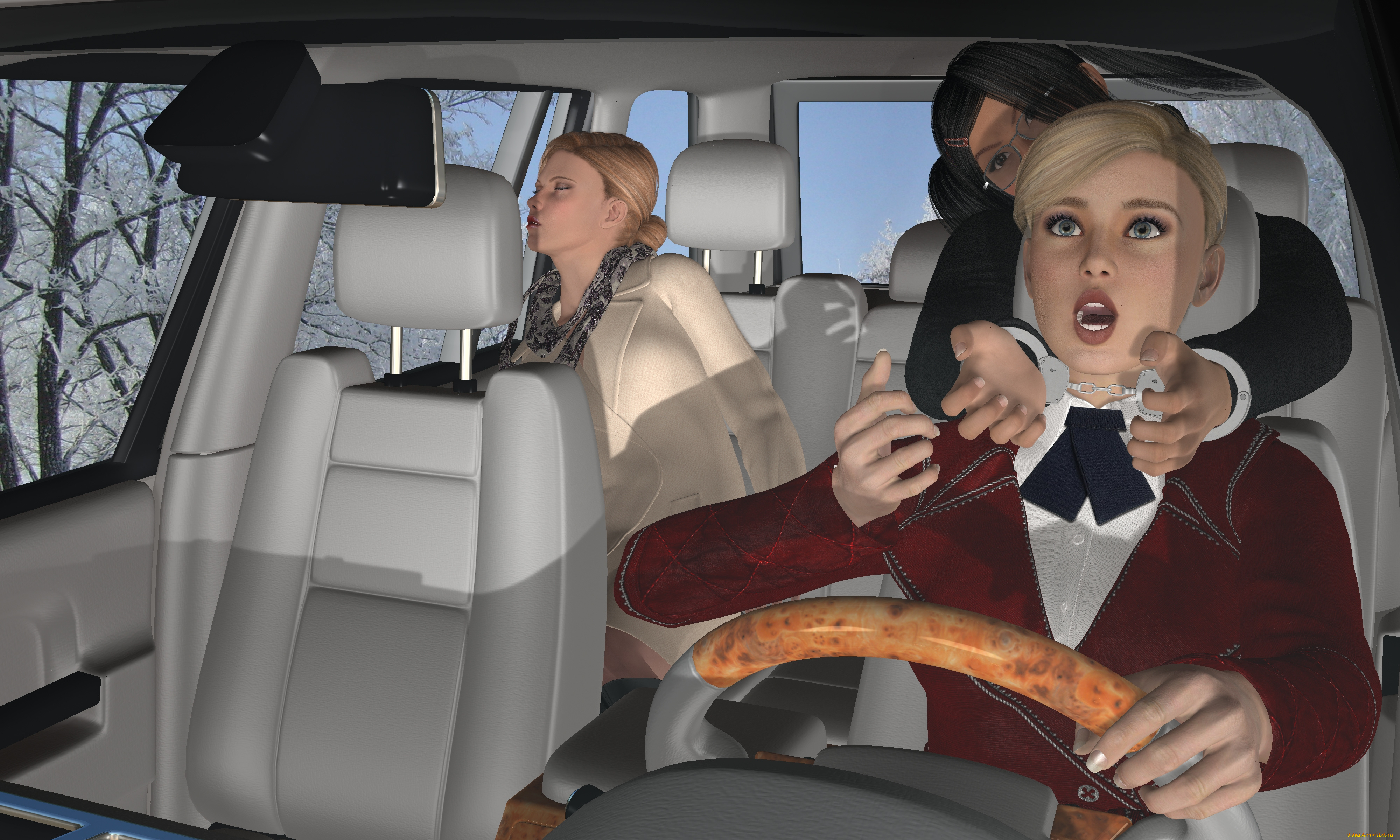 she, wolf, ii, 3д, графика, фантазия, , fantasy, девушки, взгляд, фон, автомобиль