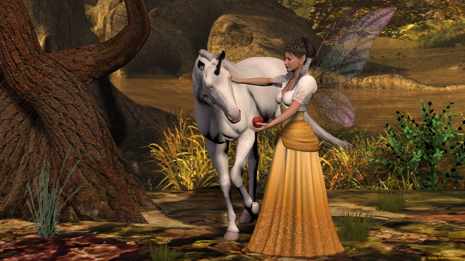 3д, графика, эльфы, , elves, фон, взгляд, девушка