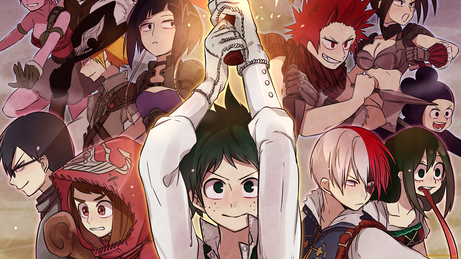 аниме, boku, no, hero, academia, взгляд, девушка, фон